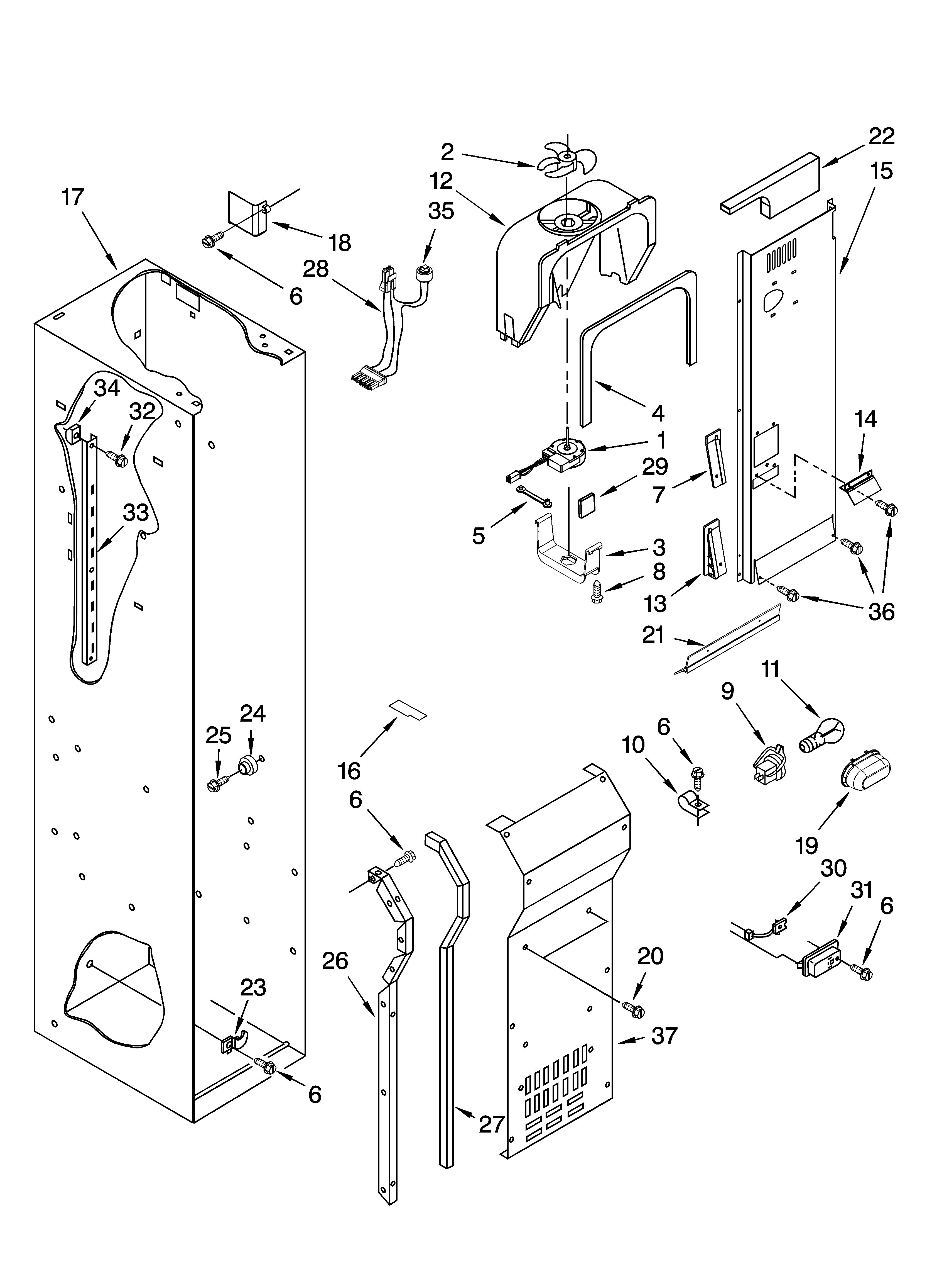 Freezer liner and air flow parts
