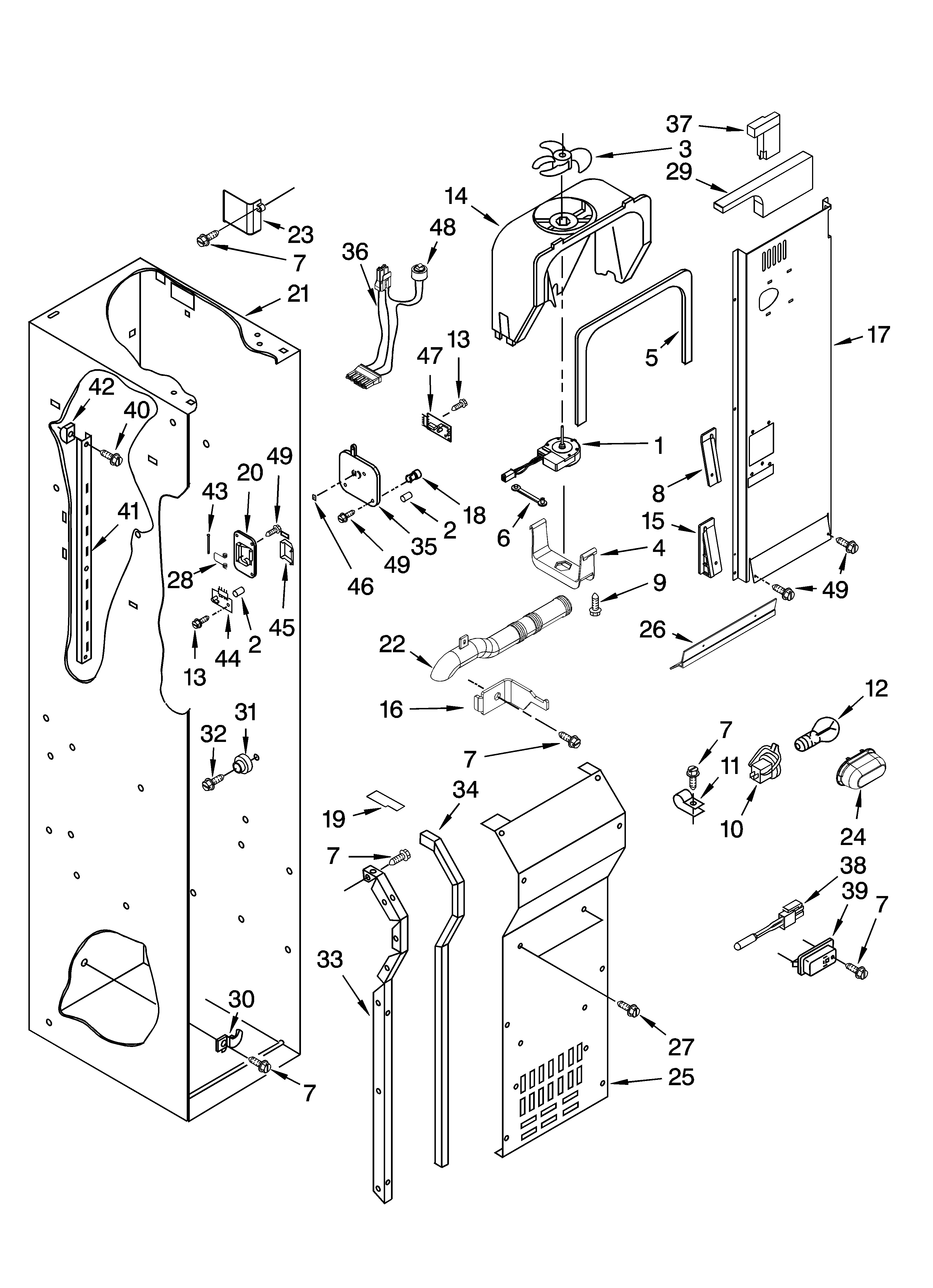 Freezer liner and air flow parts