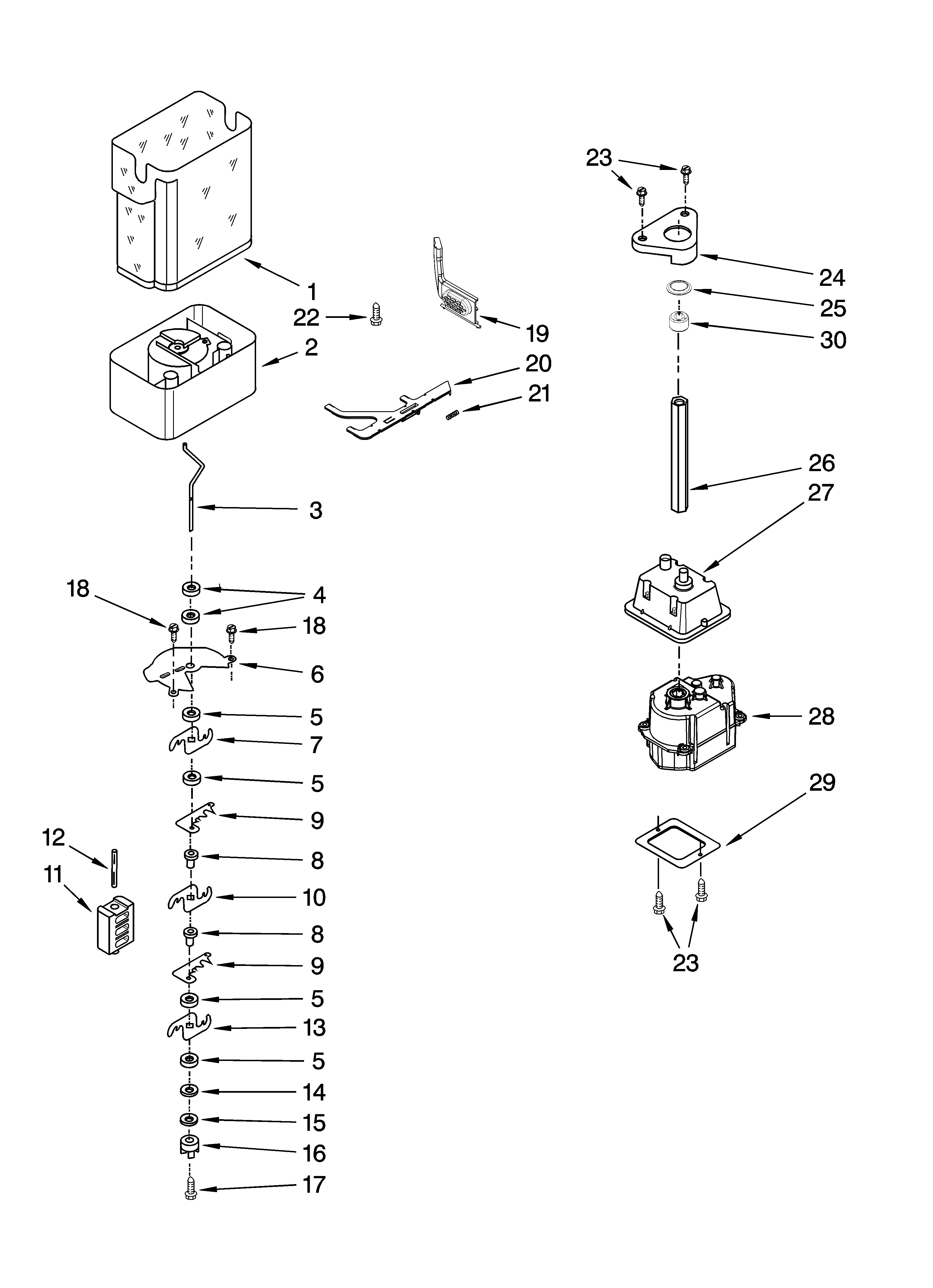 Motor and ice container parts