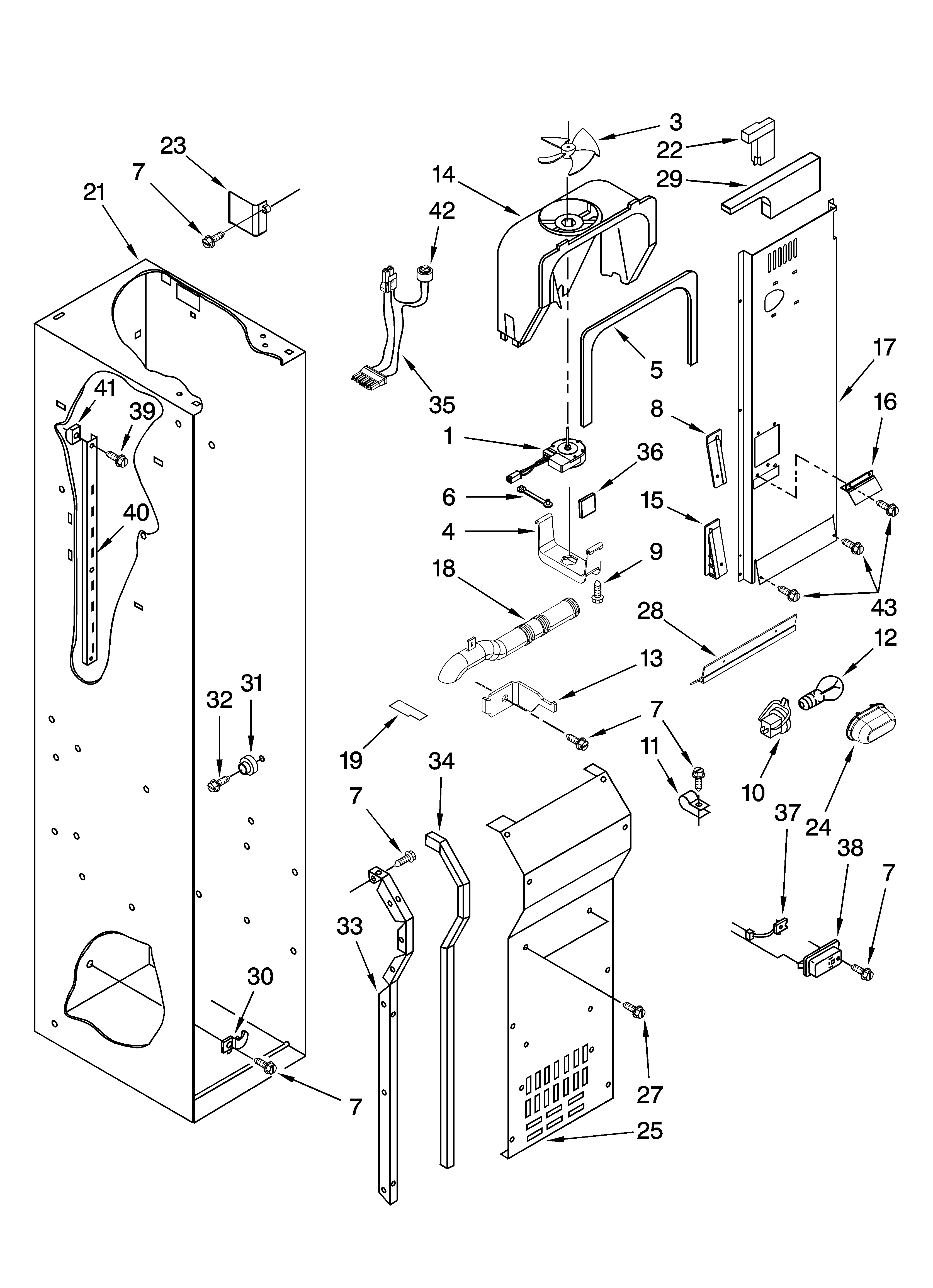 Freezer liner and air flow parts