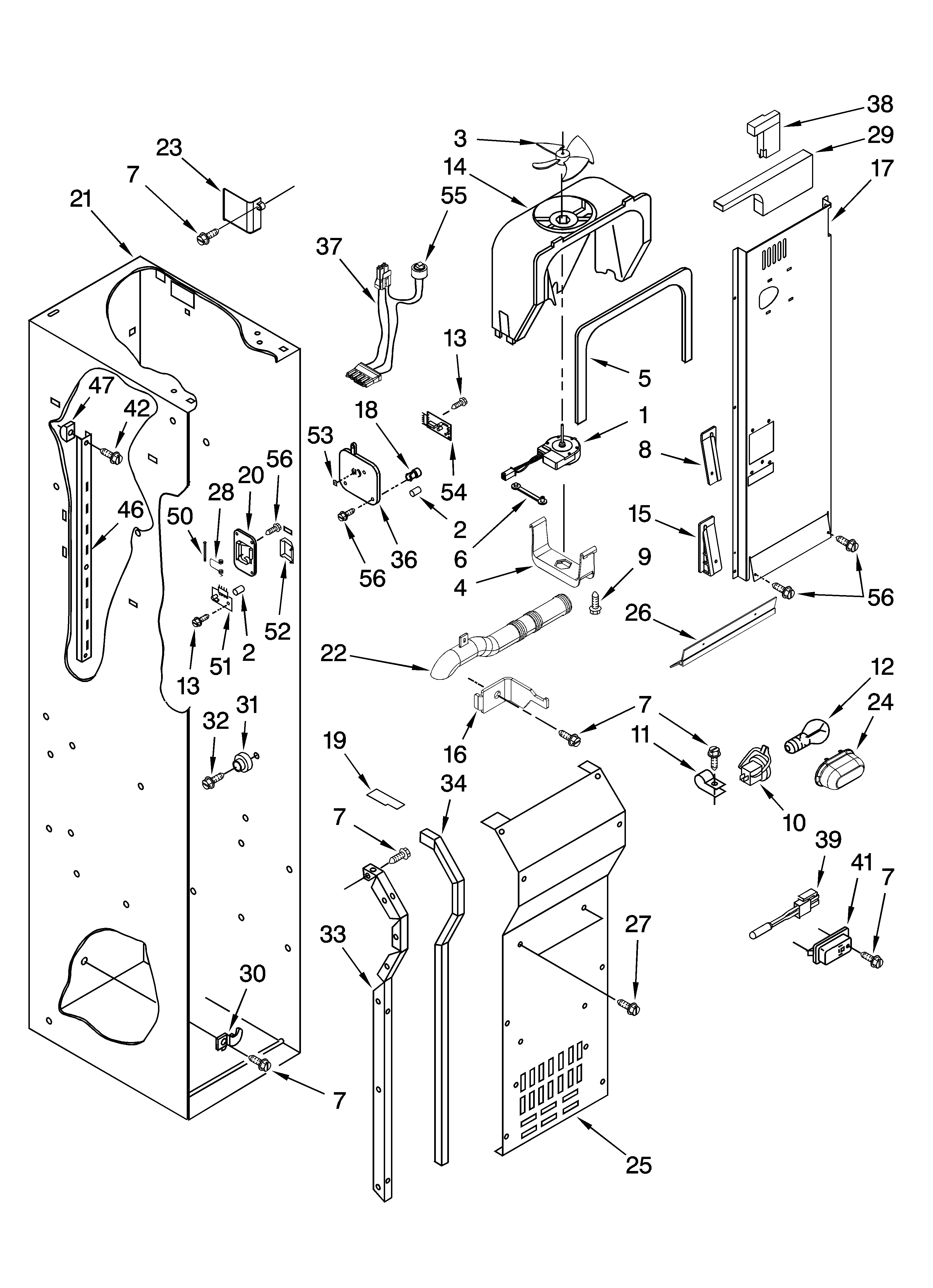 Freezer liner and air flow parts