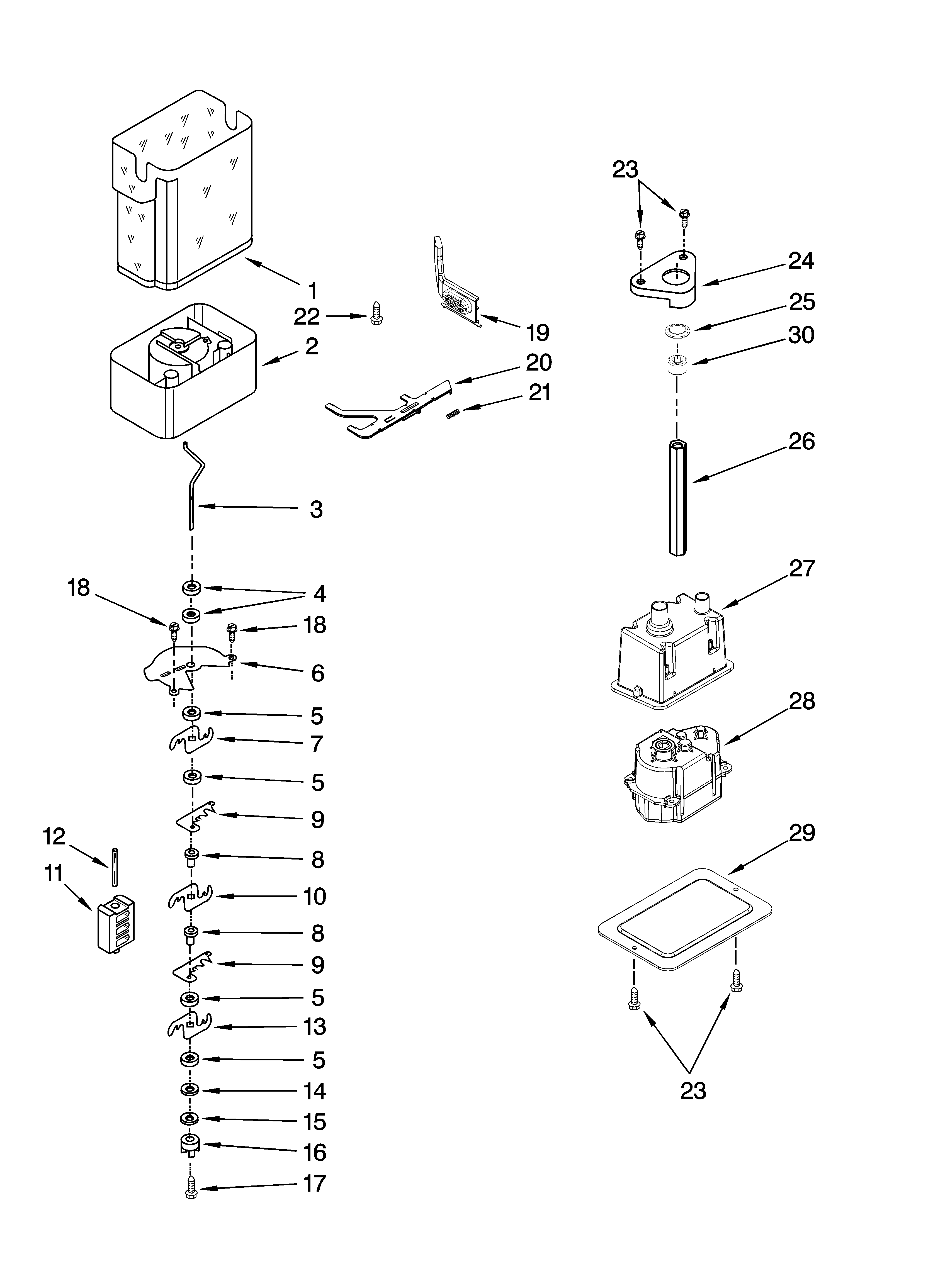 Motor and ice container parts