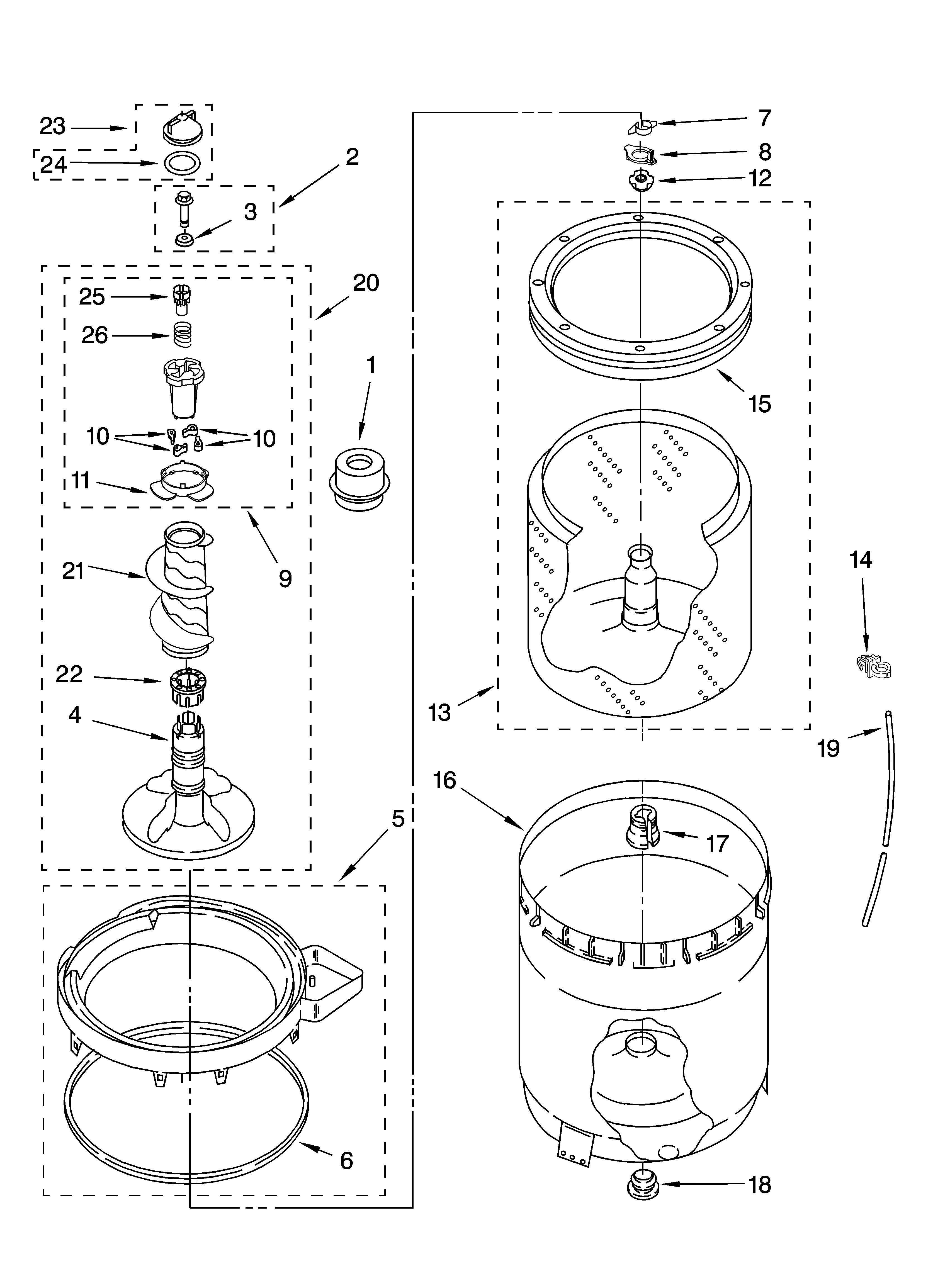 Agitator, basket and tub parts