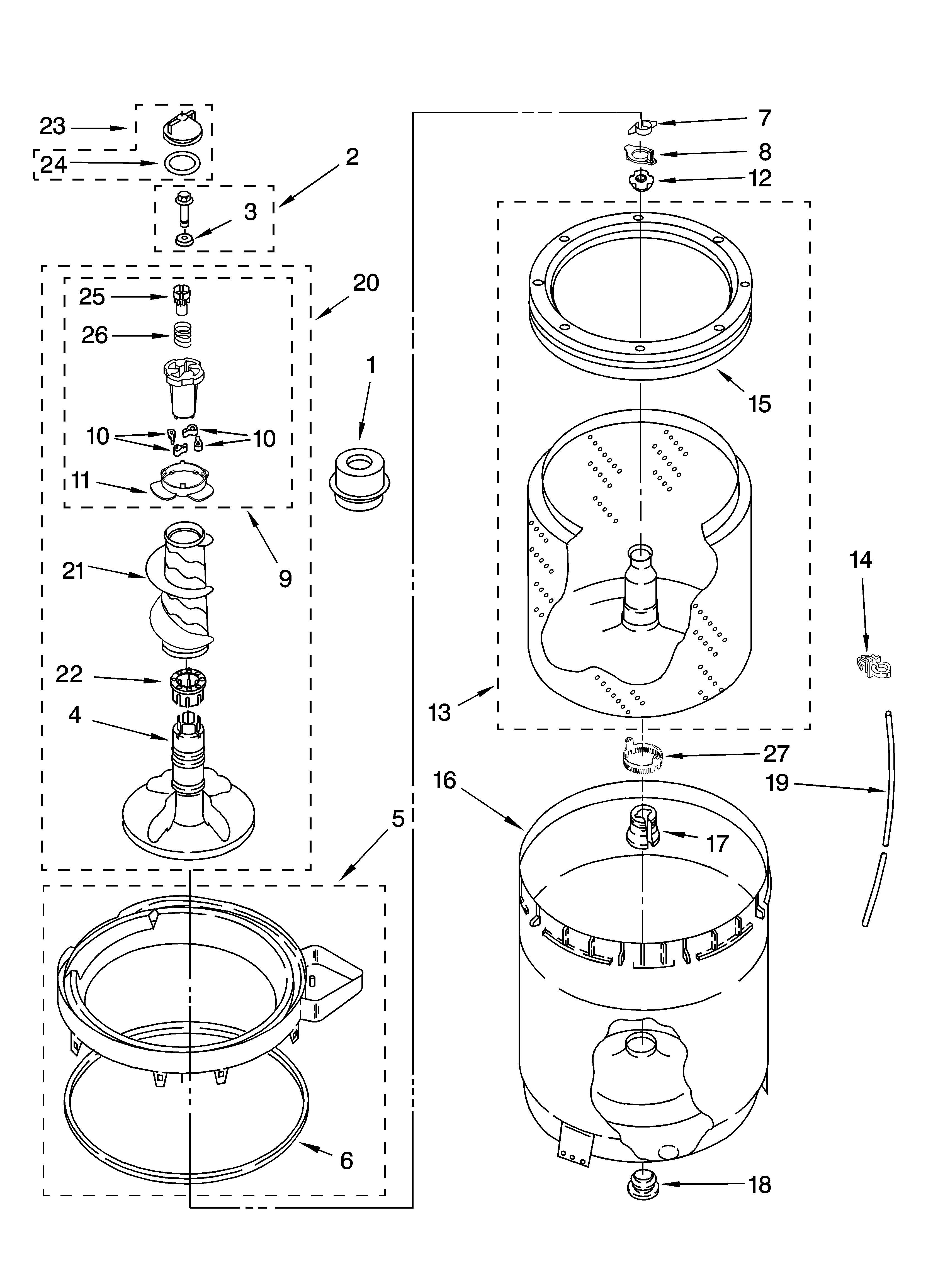 Agitator, basket and tub parts