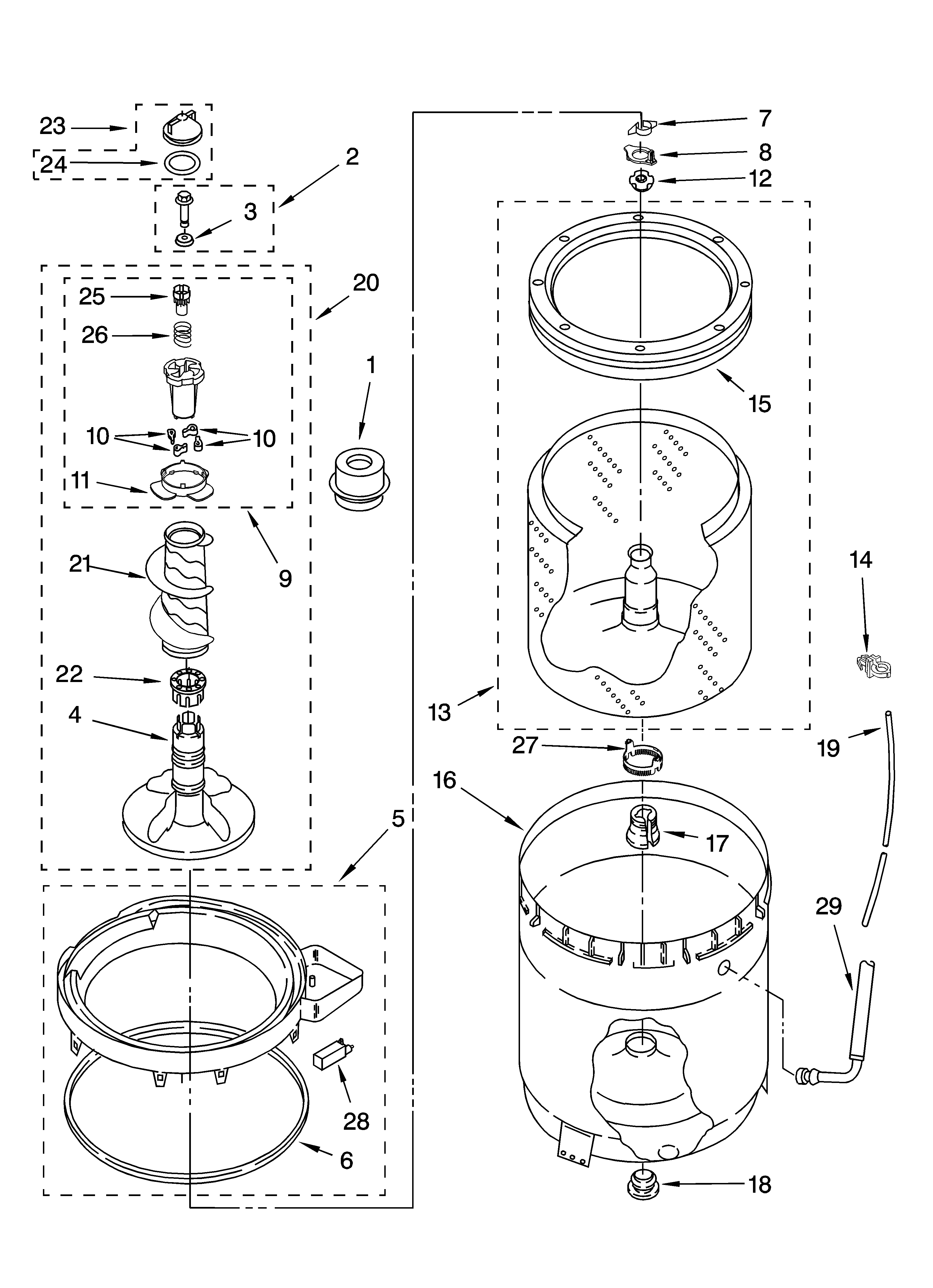 Agitator, basket and tub parts