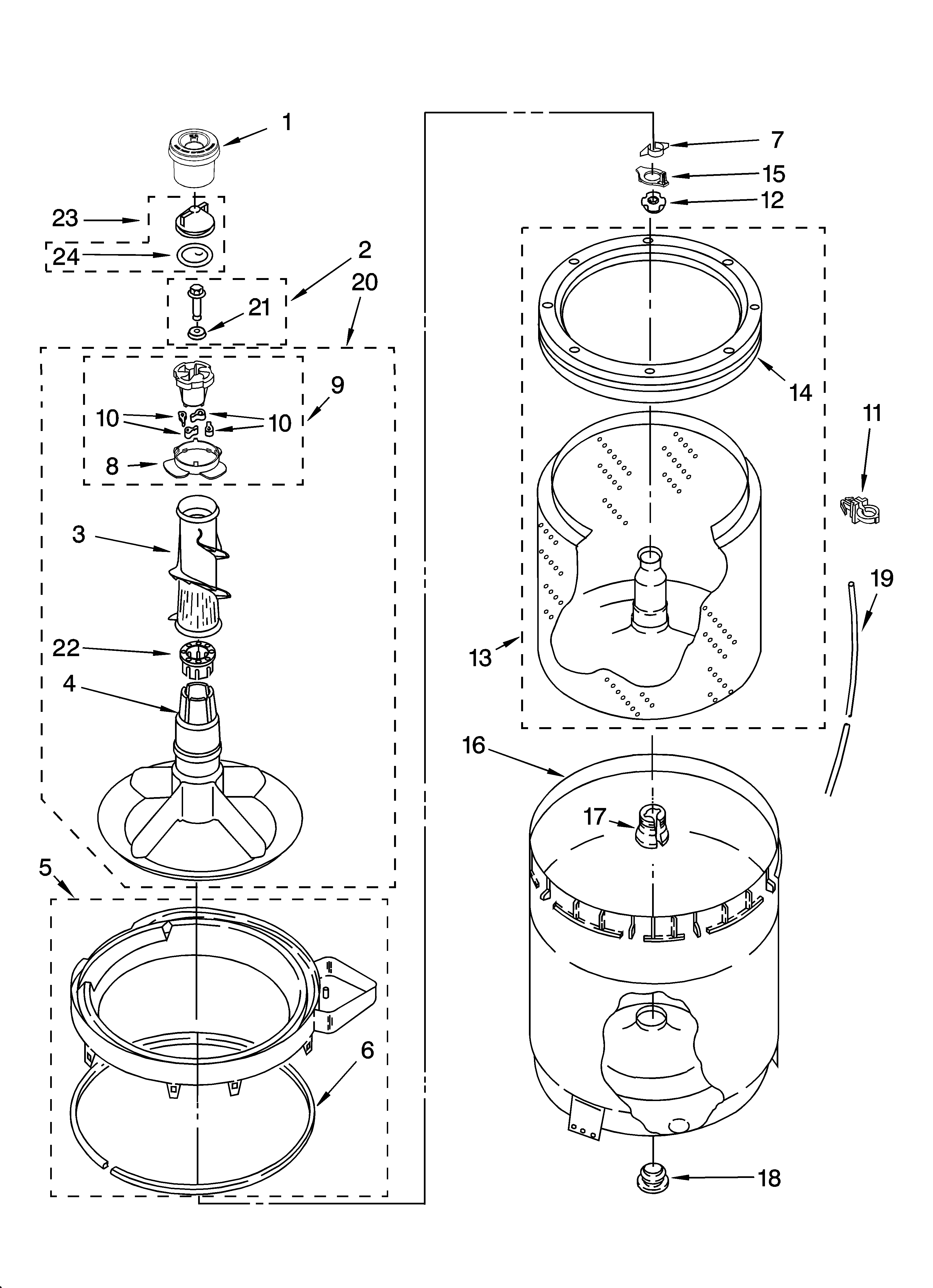 Agitator, basket and tub parts
