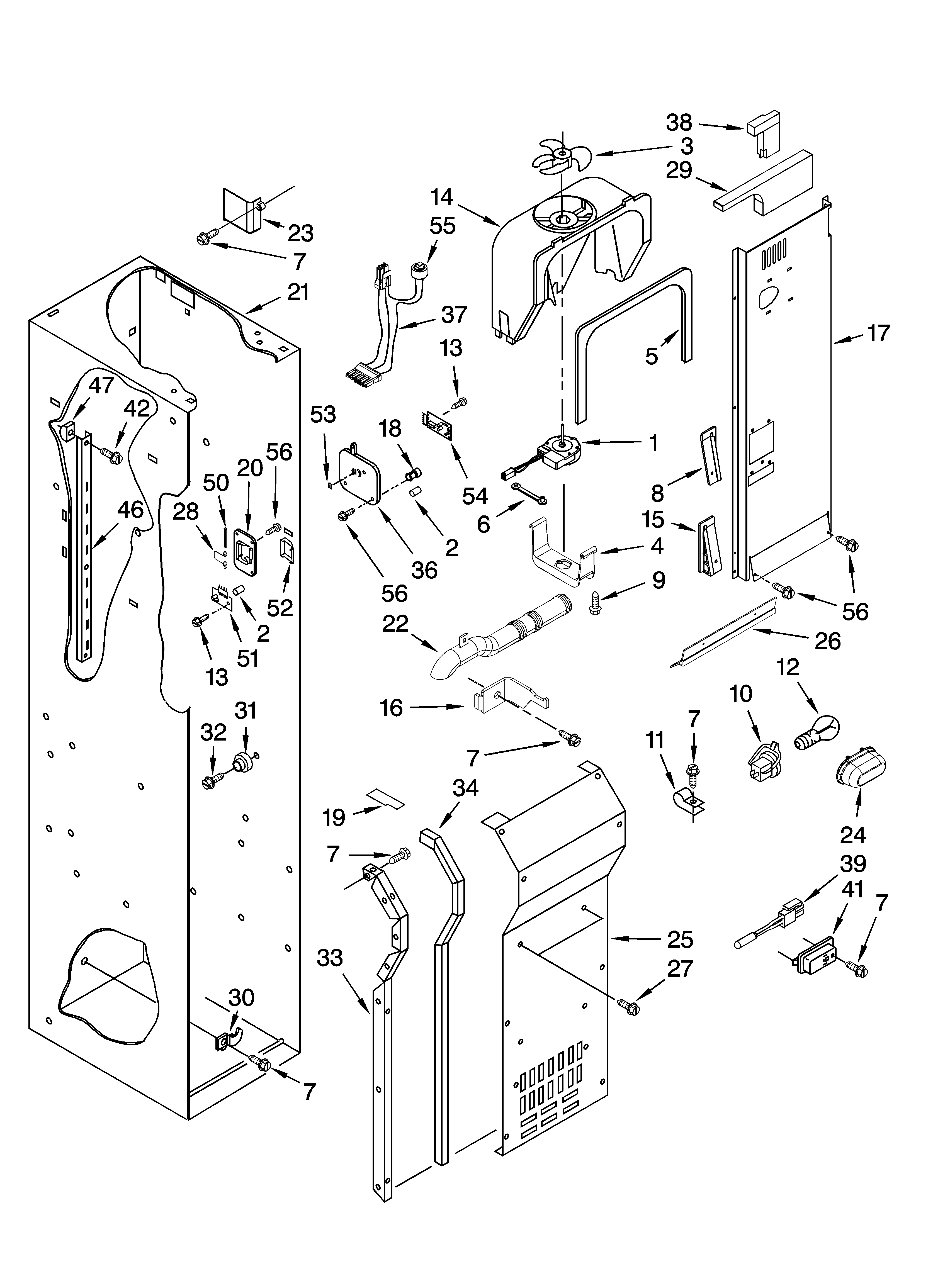Freezer liner and air flow parts