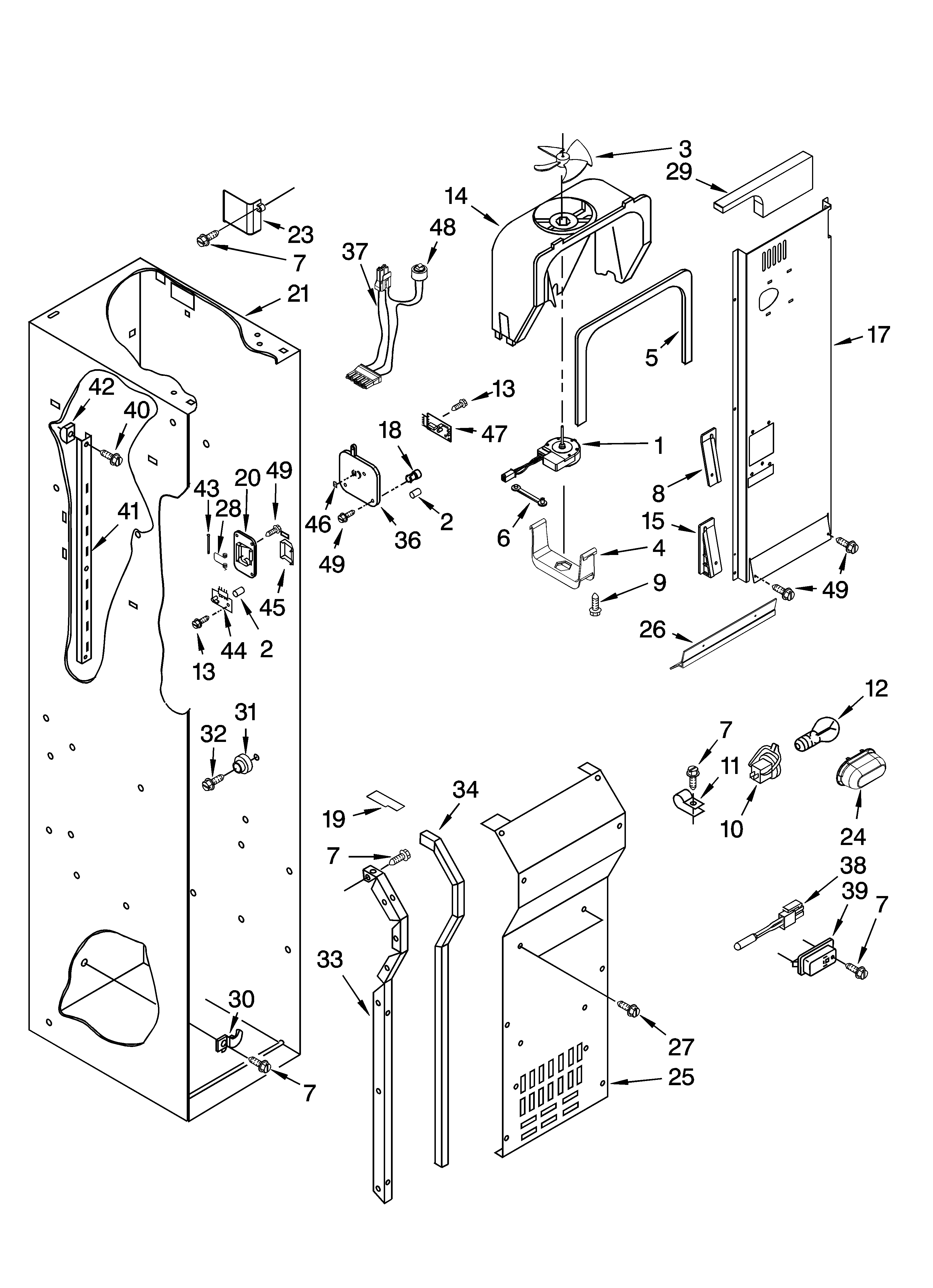 Freezer liner and air flow parts