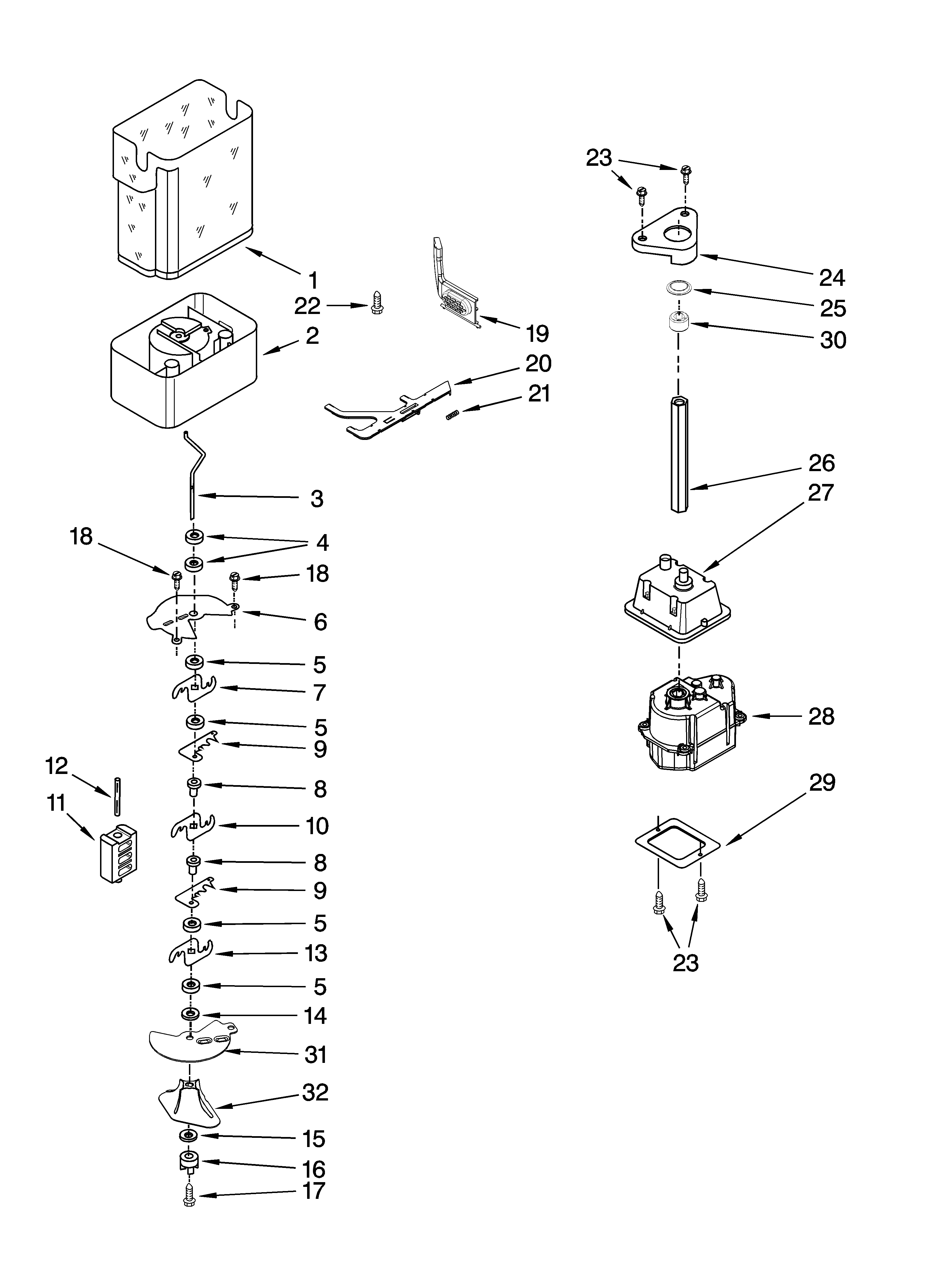 Motor and ice container parts