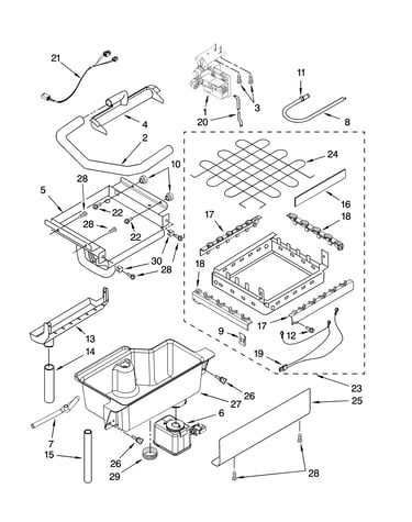 Evaporator, ice cutter grid and water parts