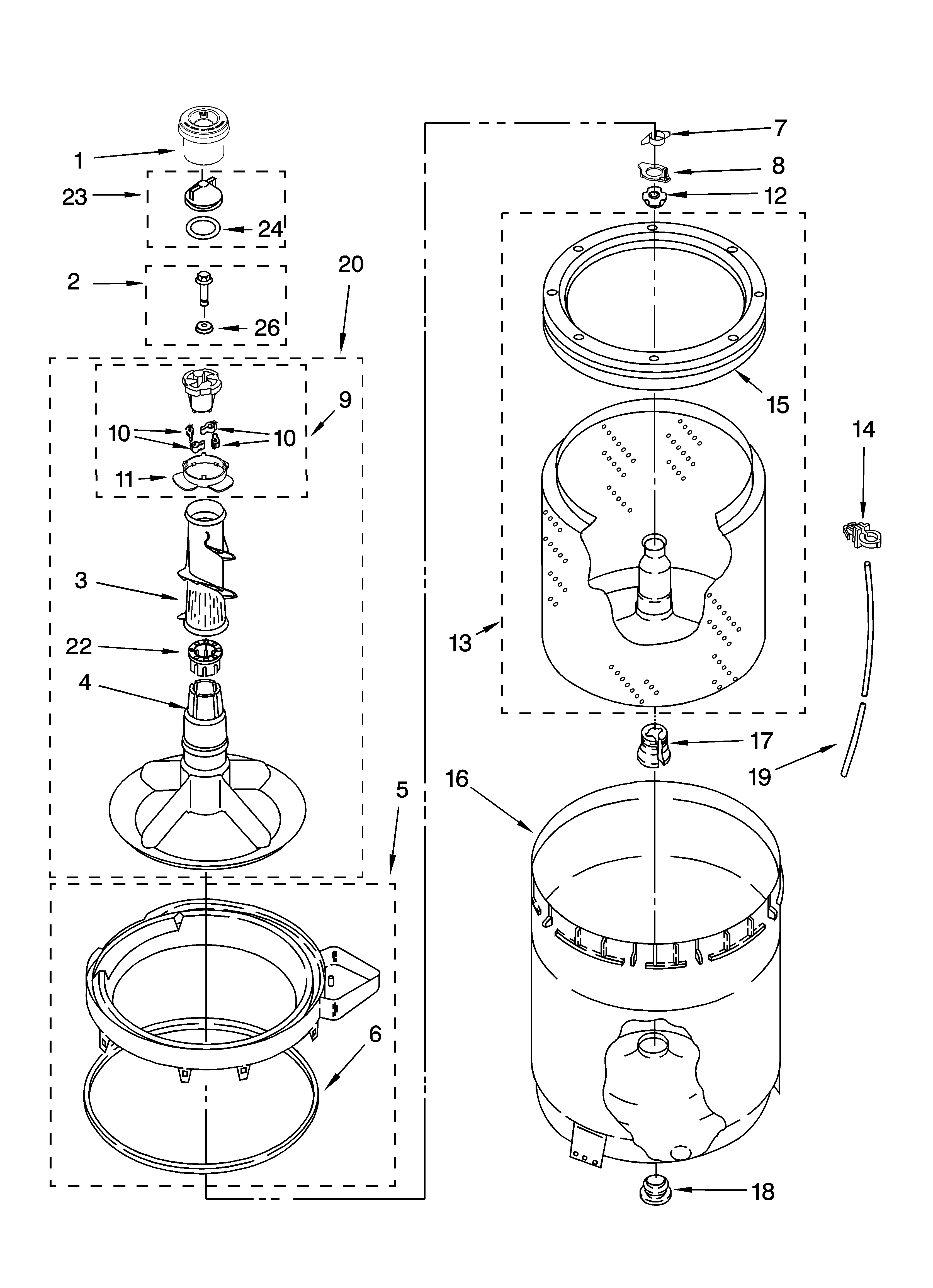 Agitator, basket and tub parts