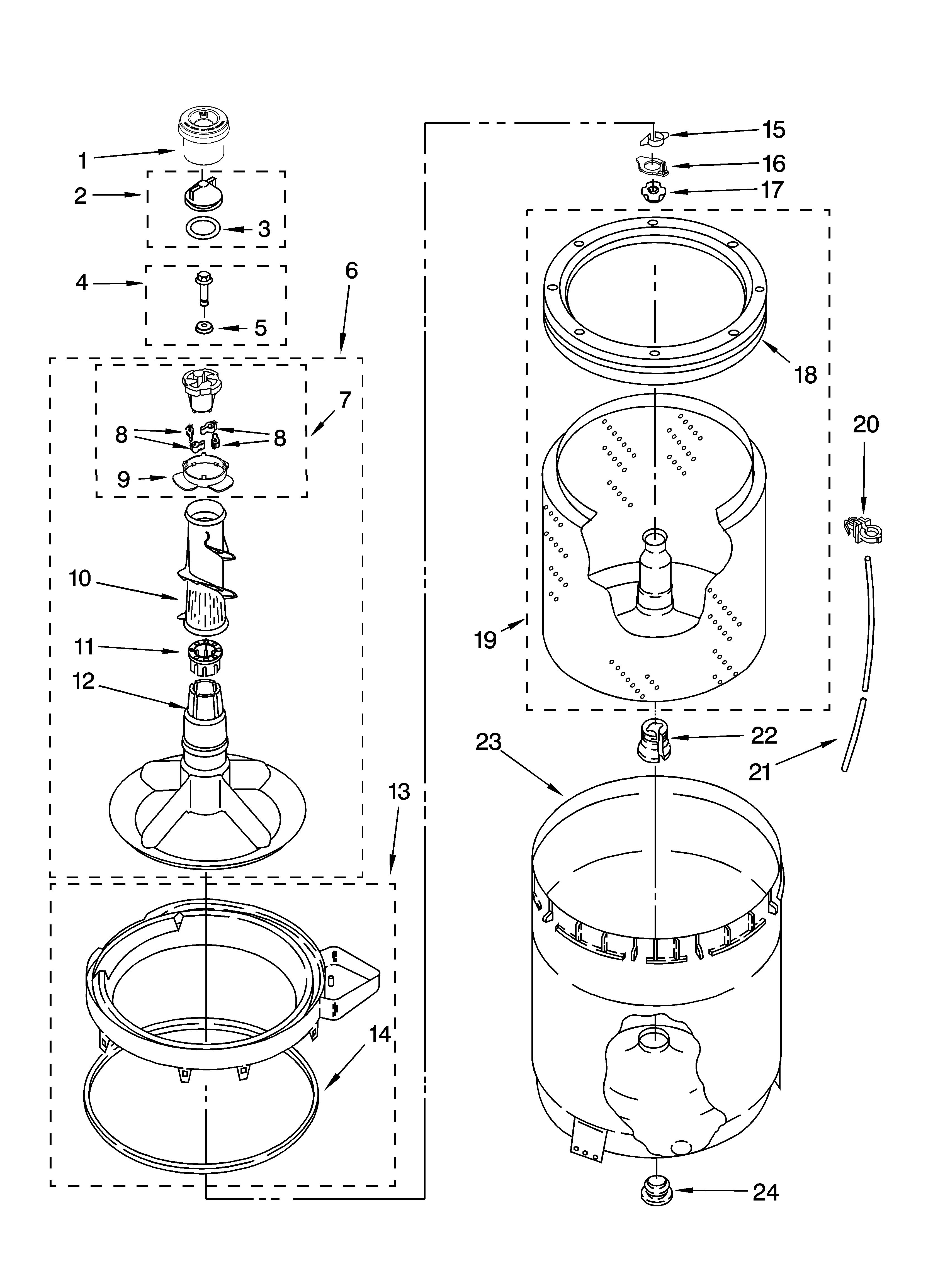 Agitator, basket and tub parts