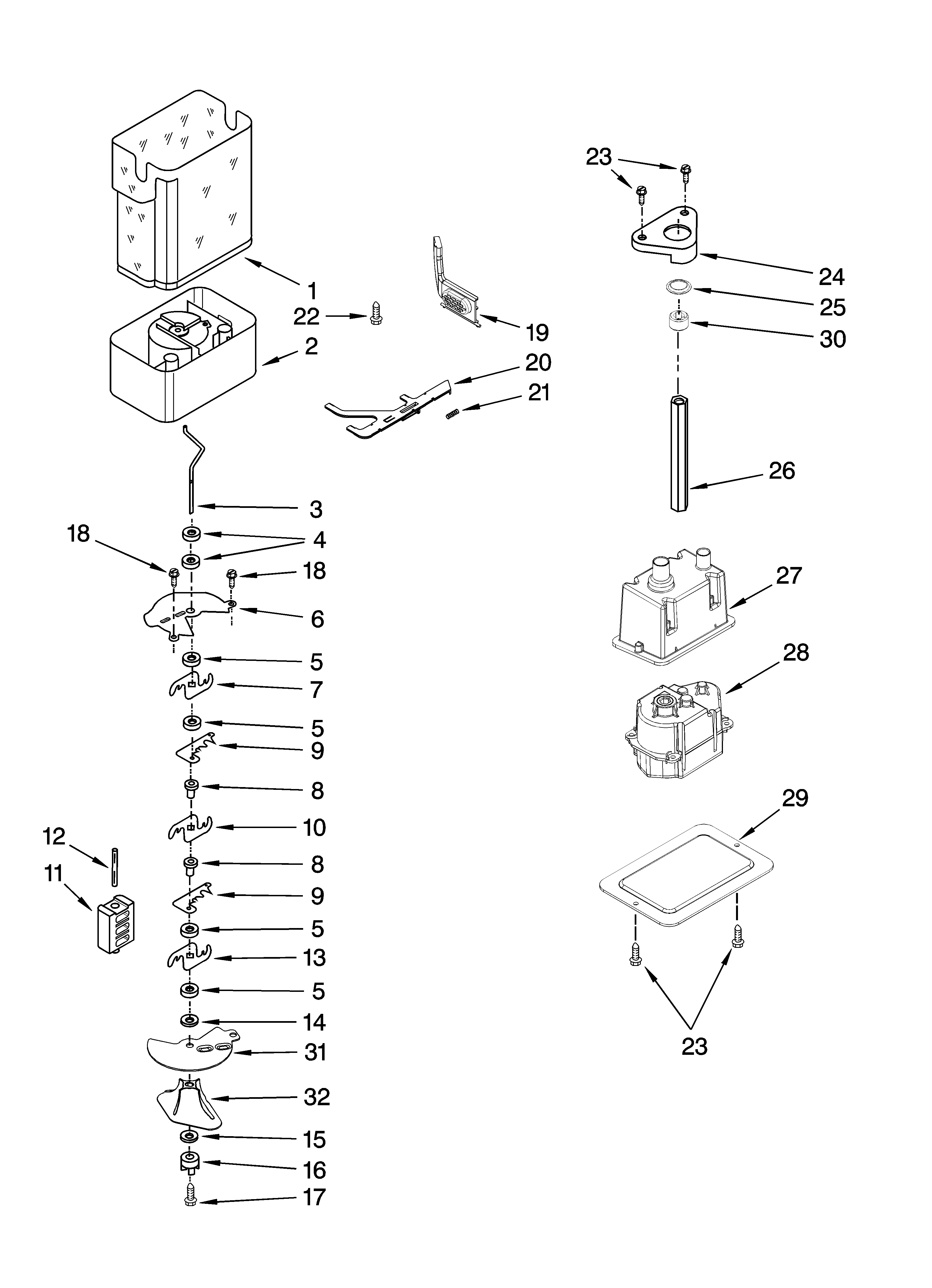 Motor and ice container parts