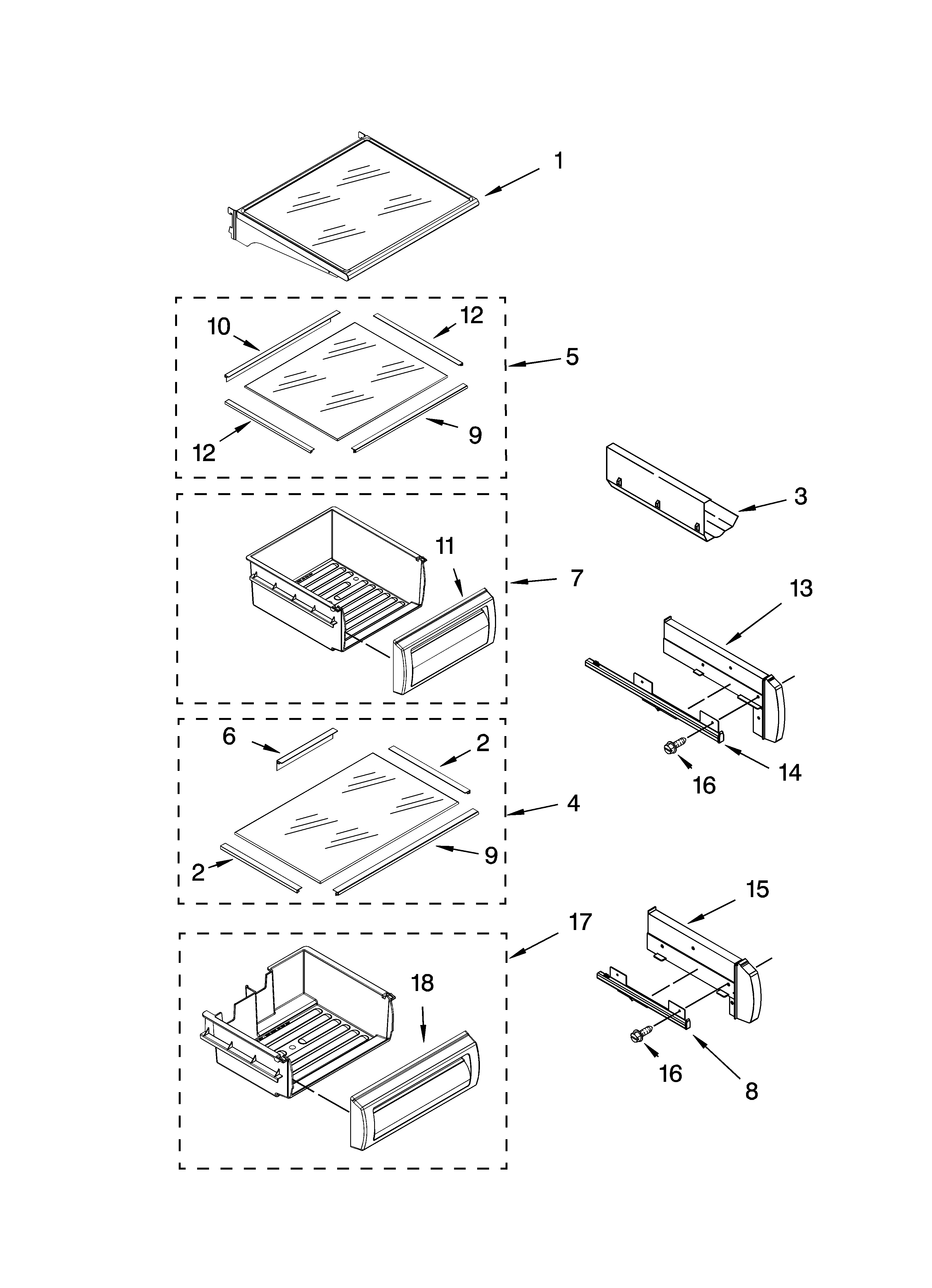 Refrigerator shelf parts