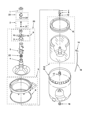 Agitator, basket and tub parts