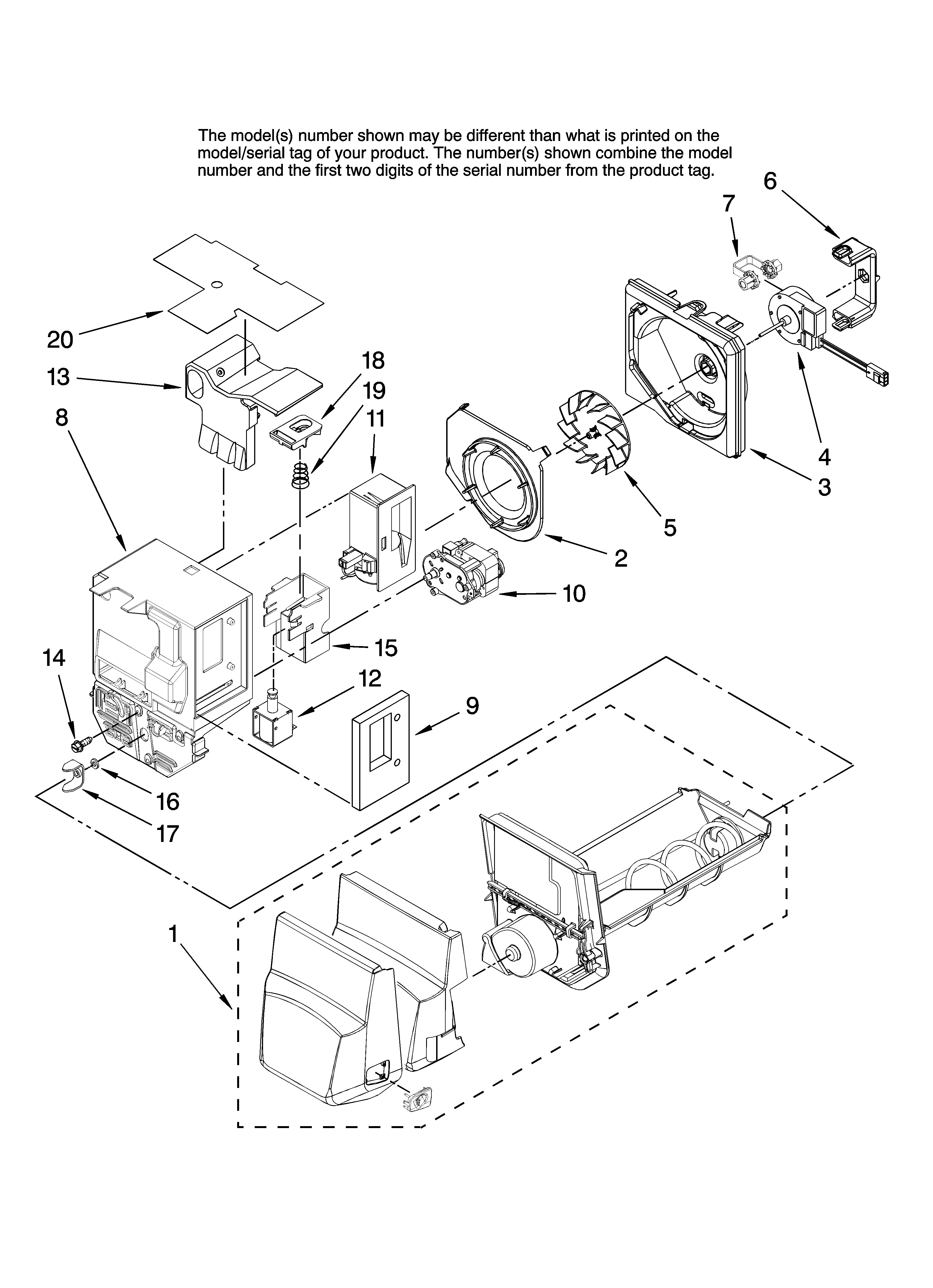 Motor and ice container parts