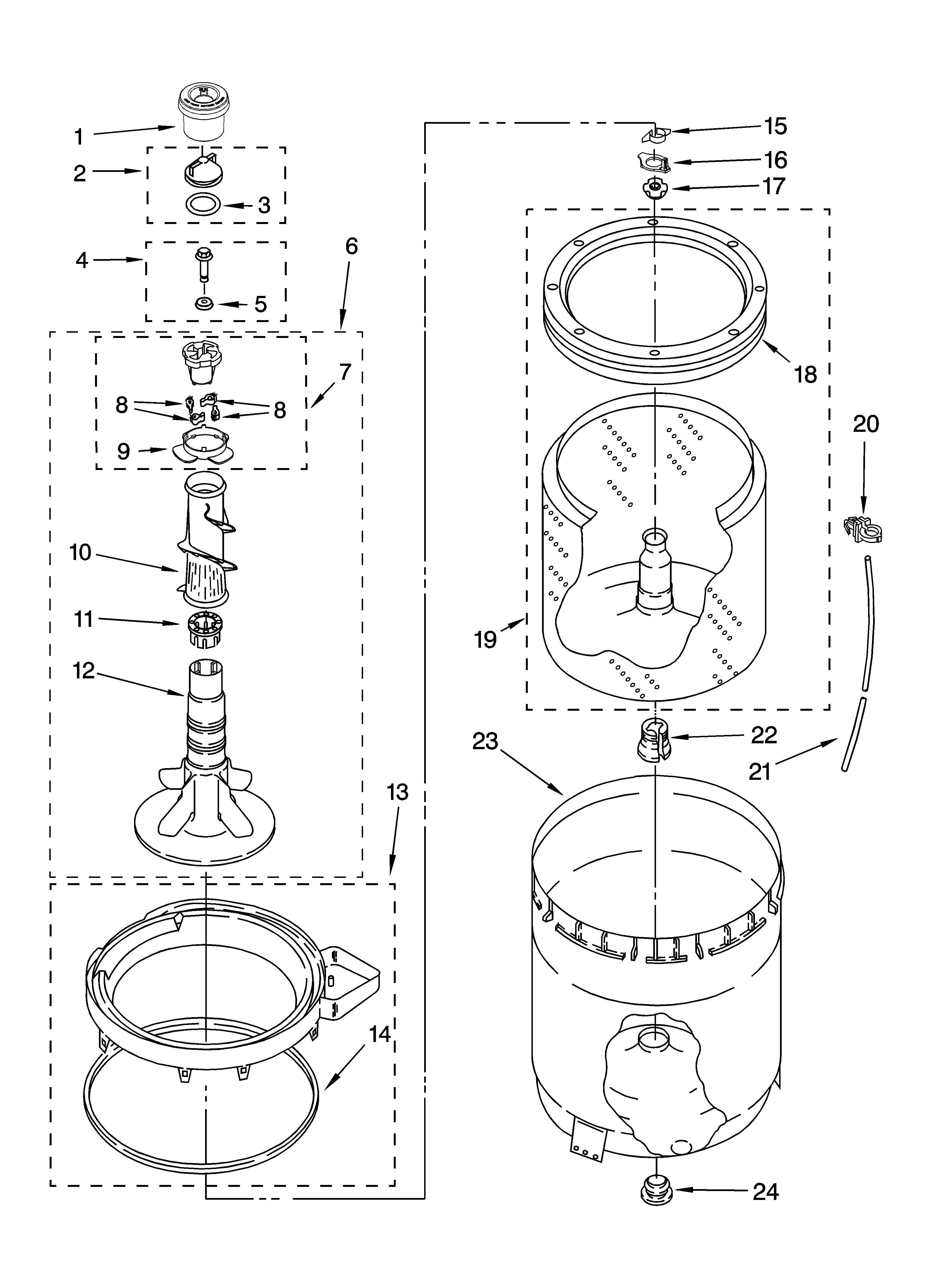 Agitator, basket and tub parts