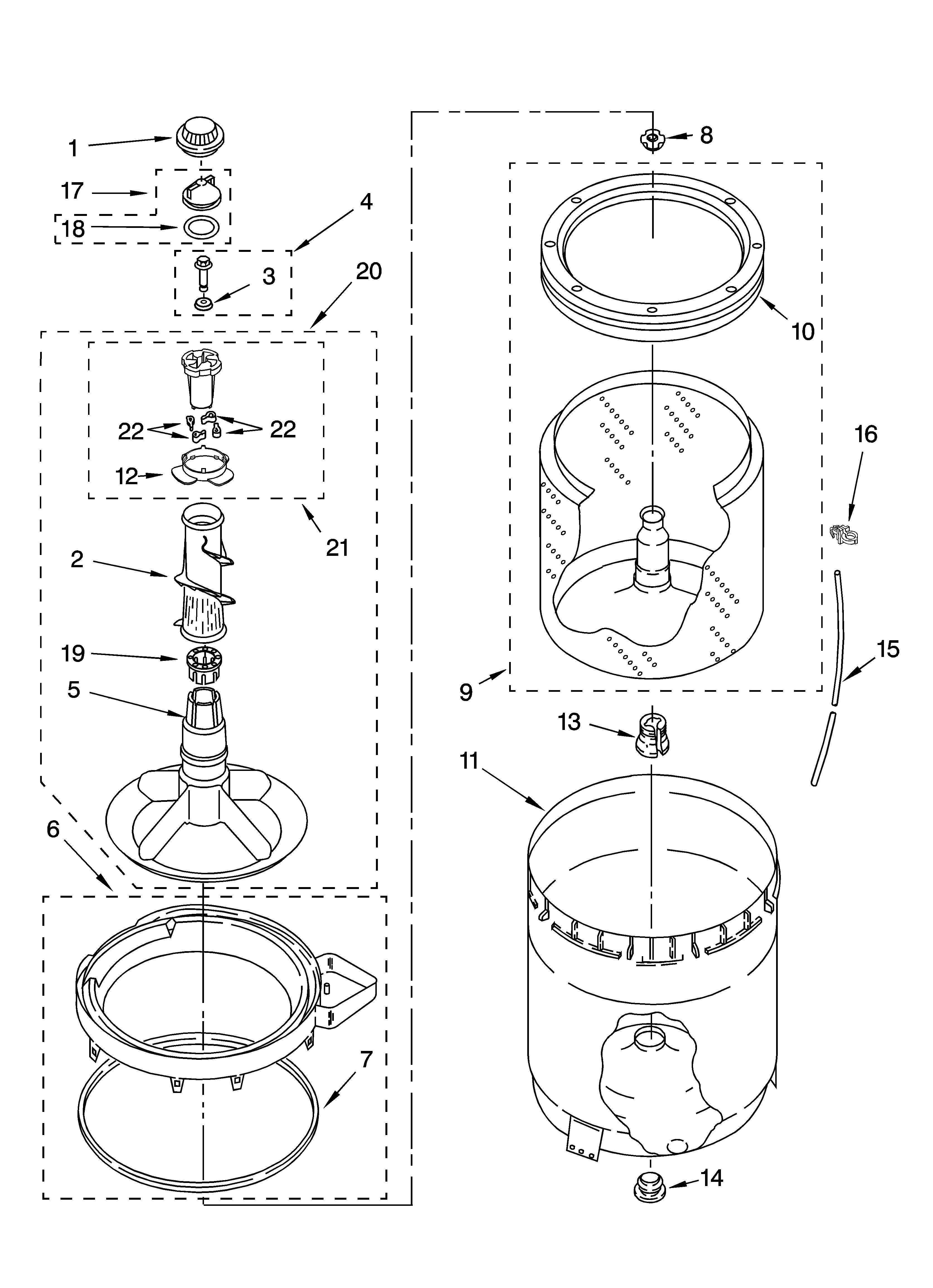 Agitator, basket and tub parts