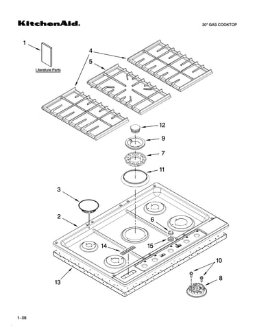 Cooktop, burner and grate parts
