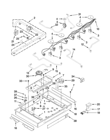 Burner box, gas valves, and switches, optional parts (