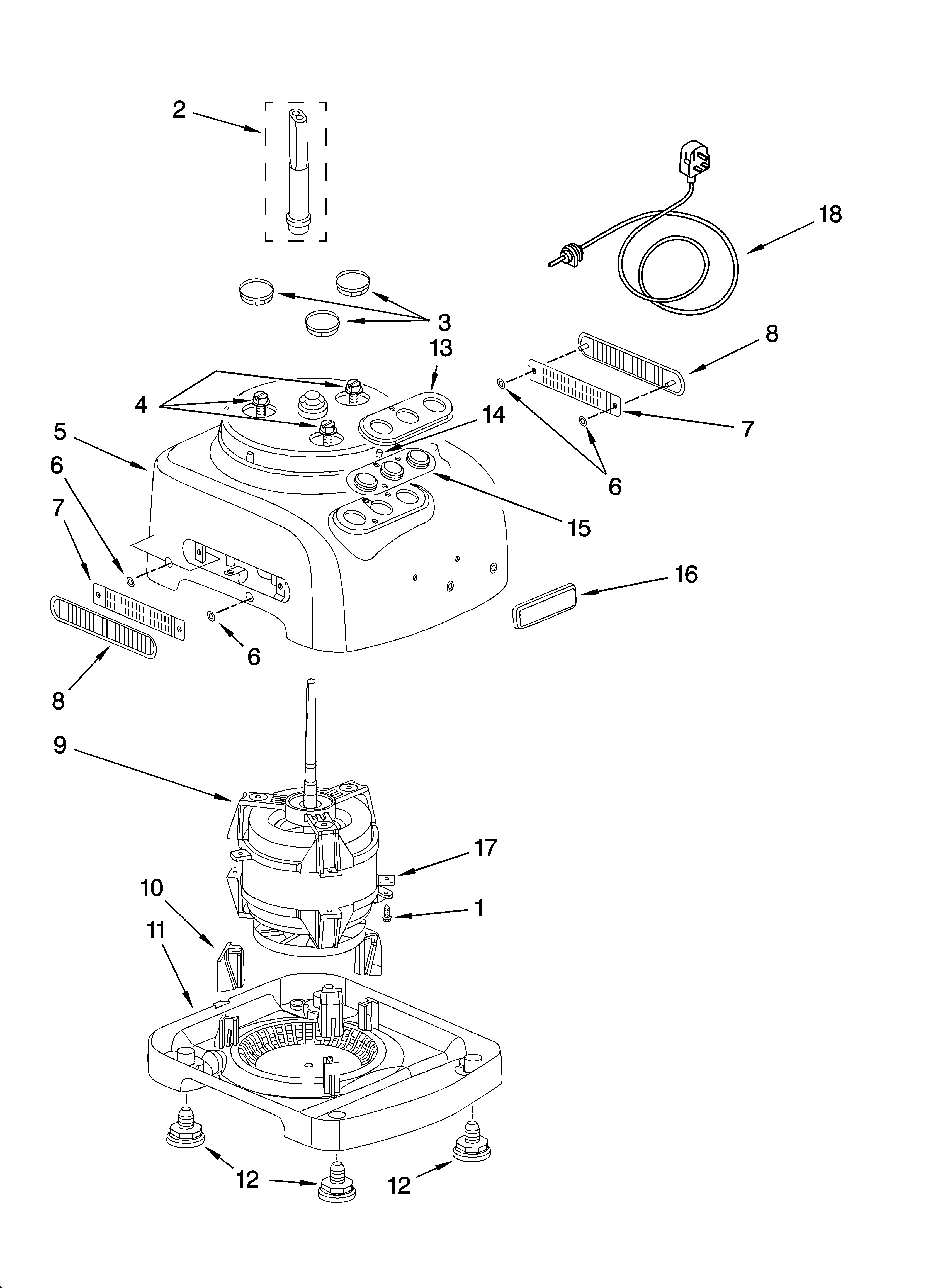 Motor and housing parts top view