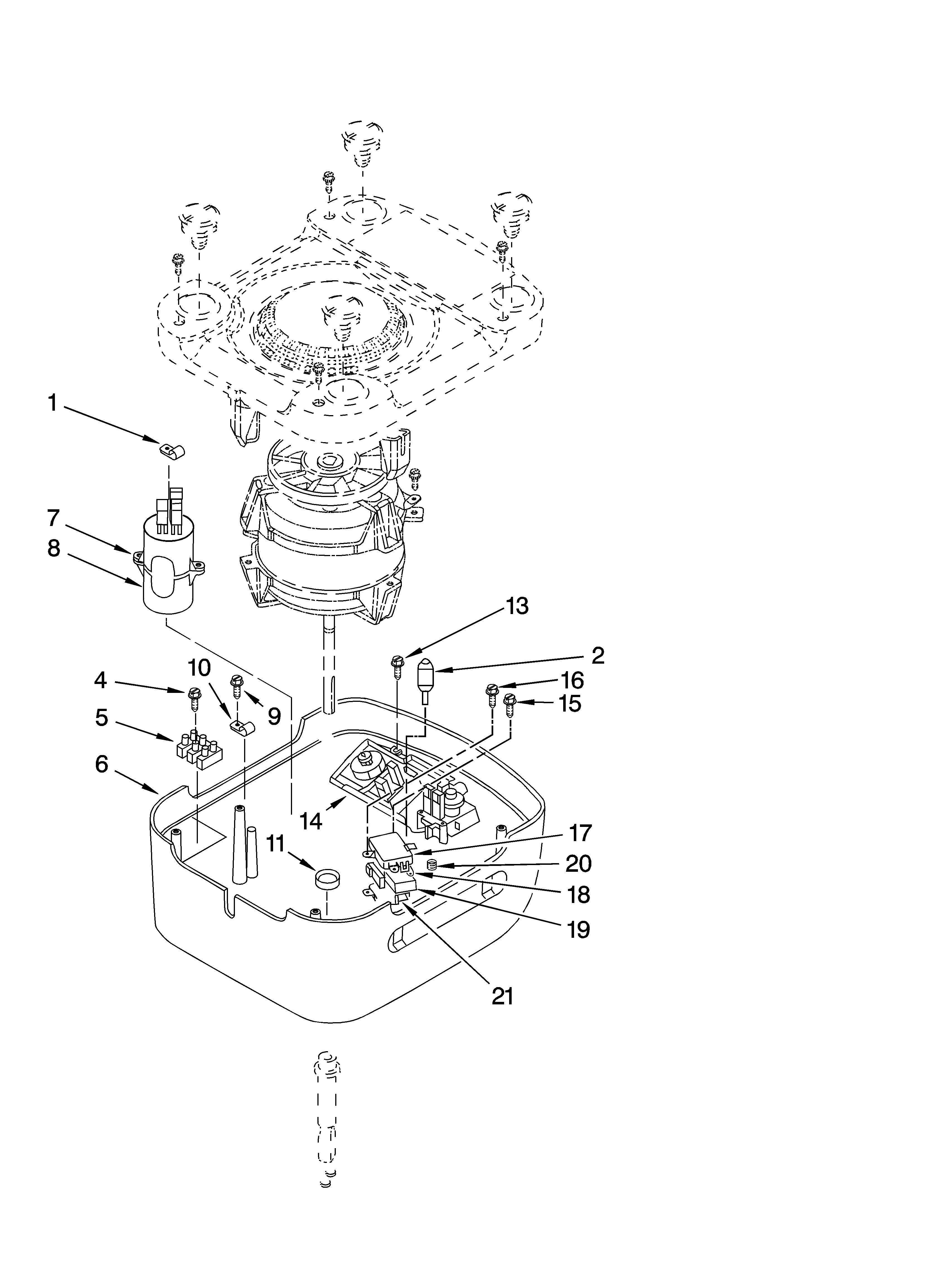 Motor and housing parts bottom view