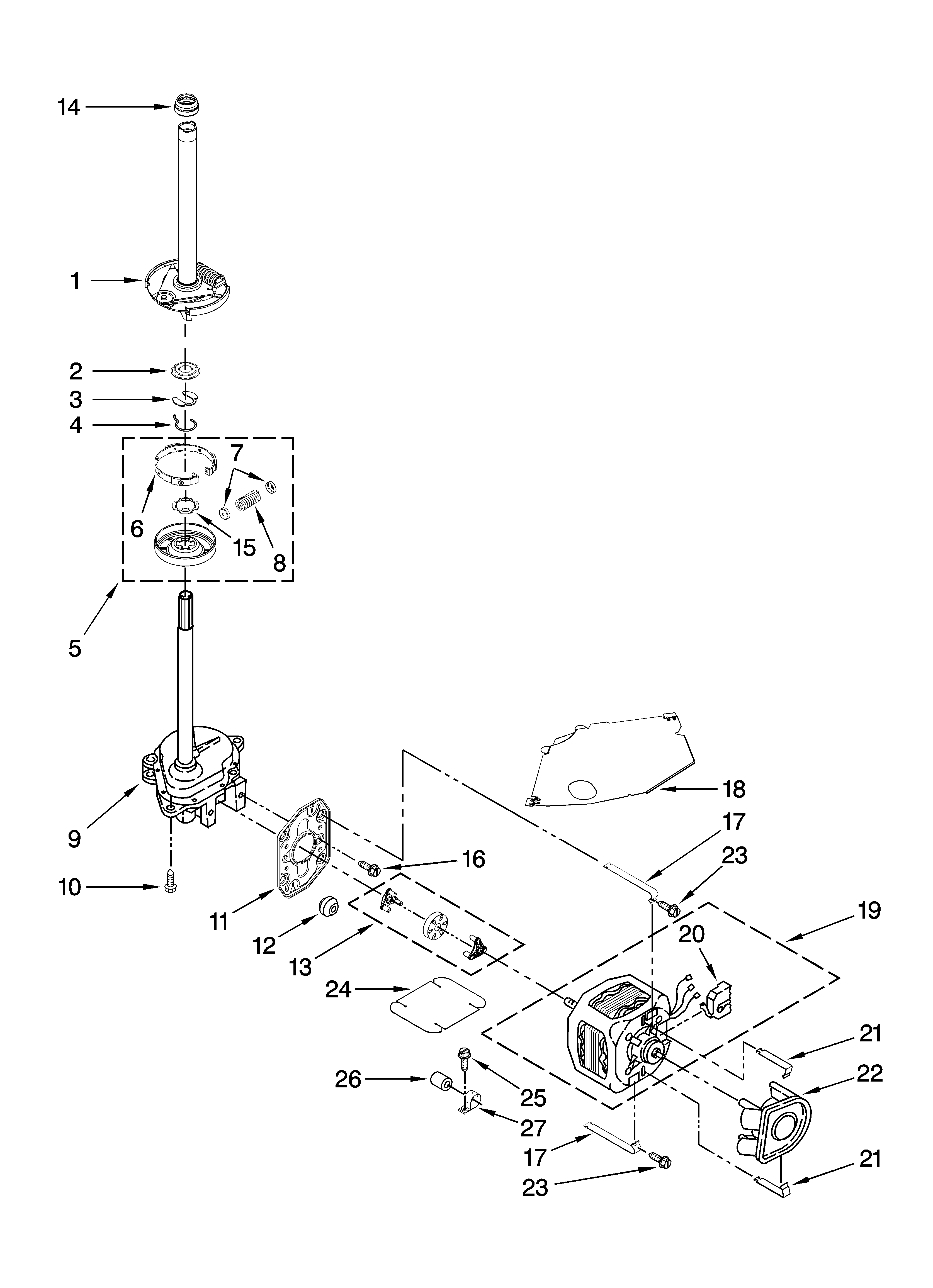 Brake, clutch, gearcase, motor and pump parts