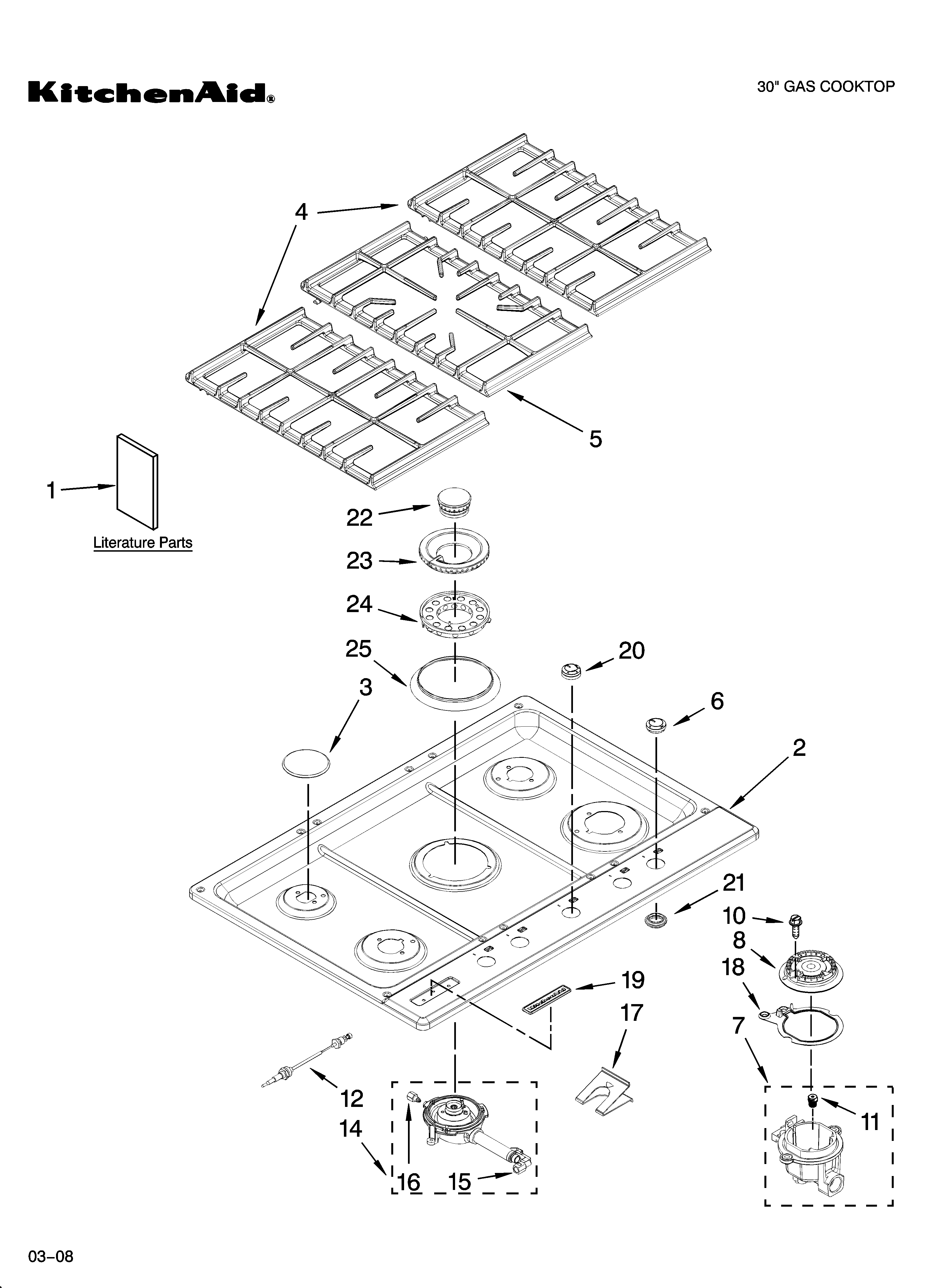 Cooktop, burner and grate parts