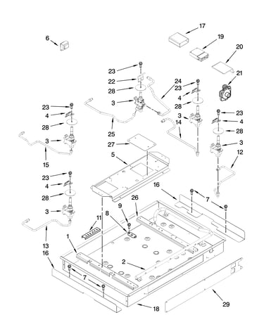 Burner box, gas valves, and switches, optional parts (