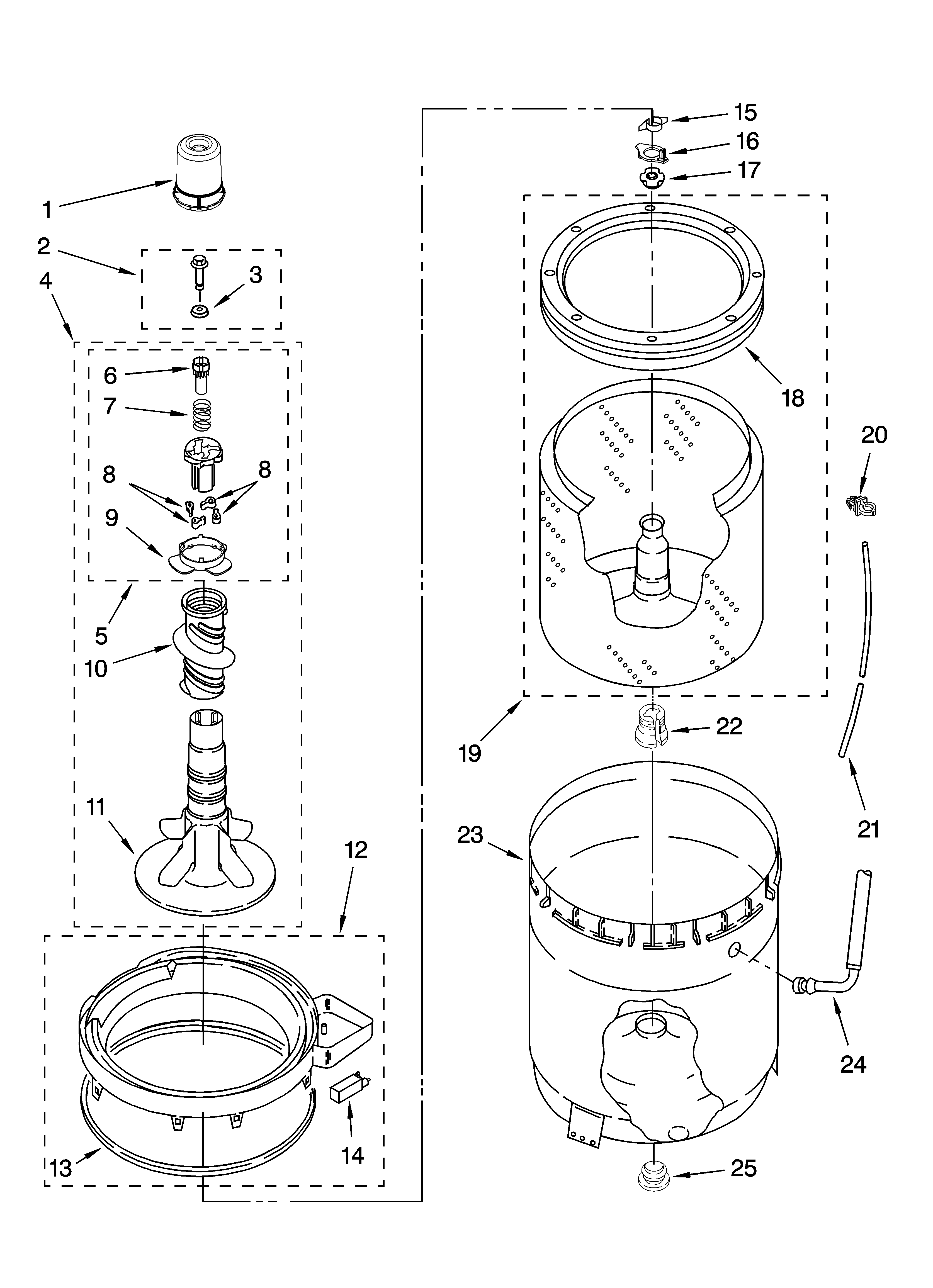 Agitator, basket and tub parts