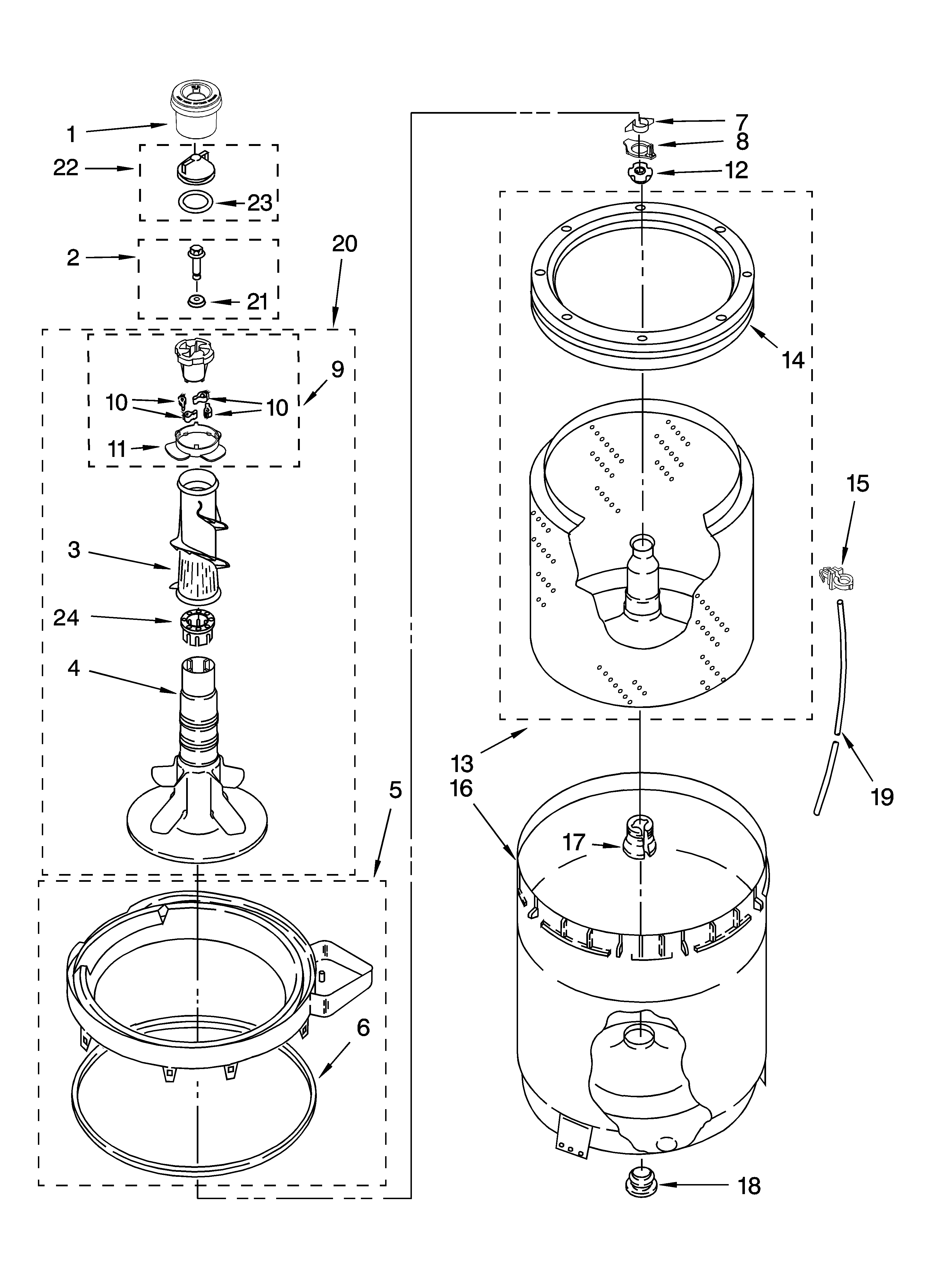 Agitator, basket and tub parts