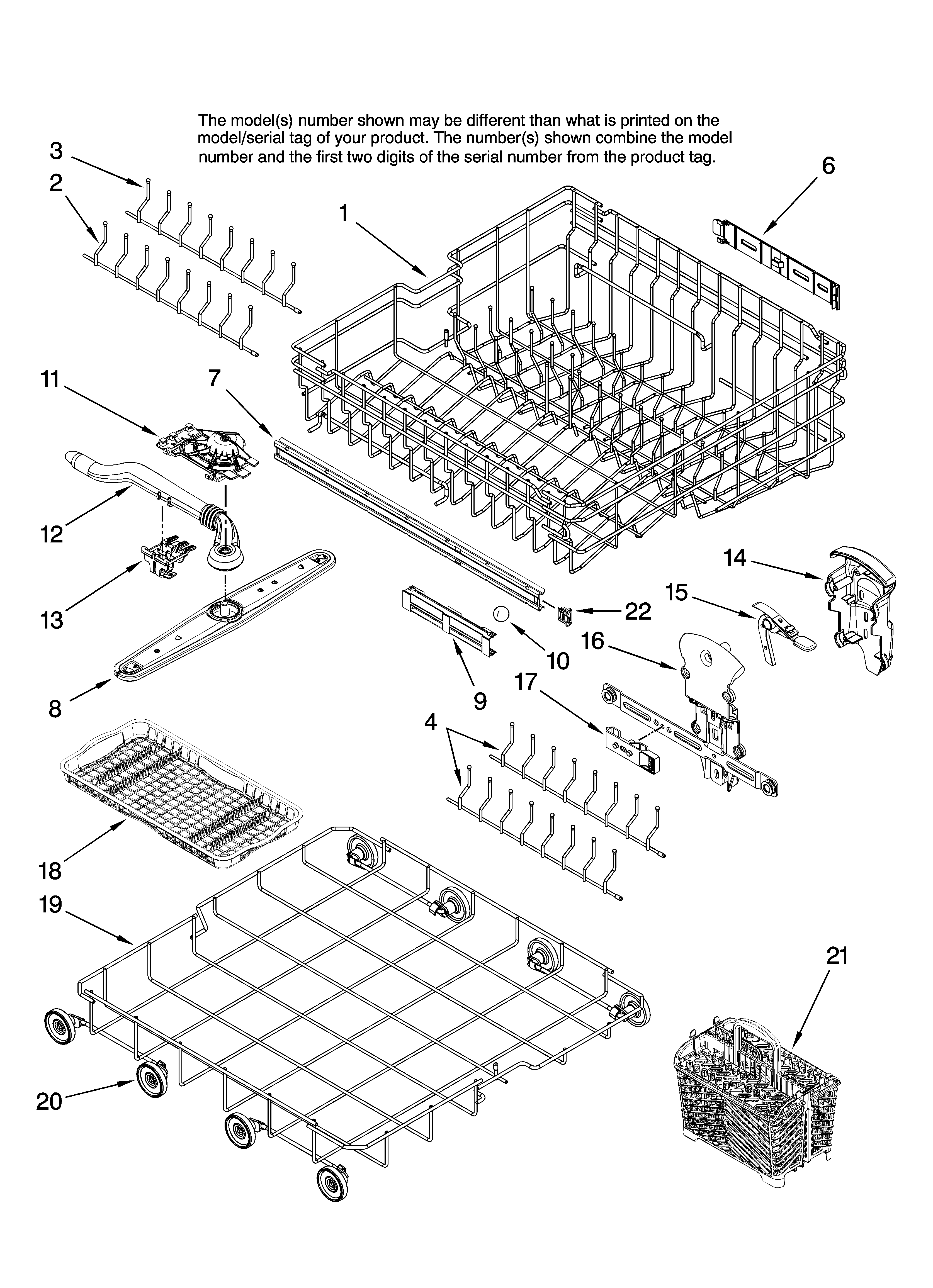 Middle and lower rack parts