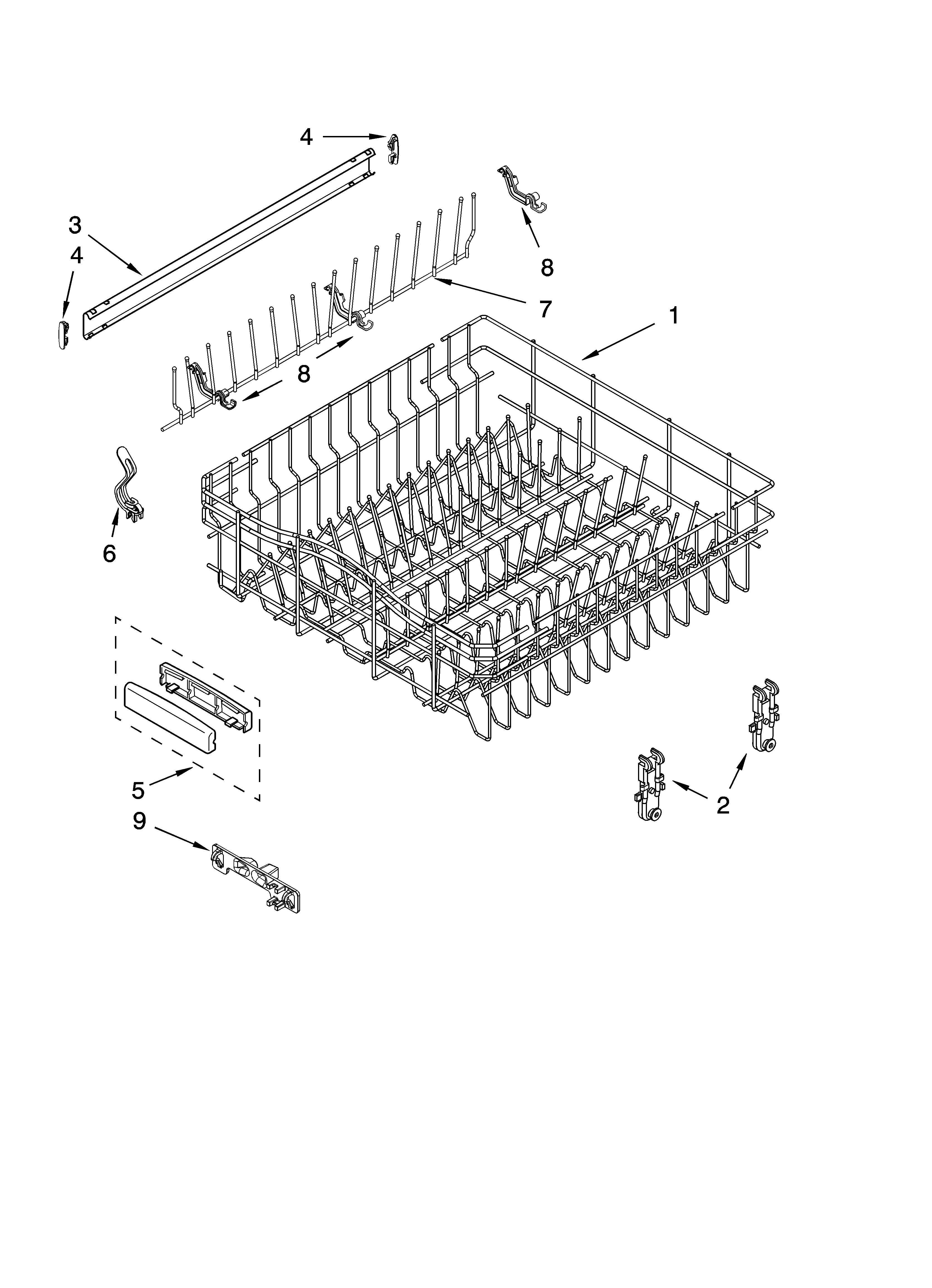 Upper rack and track parts