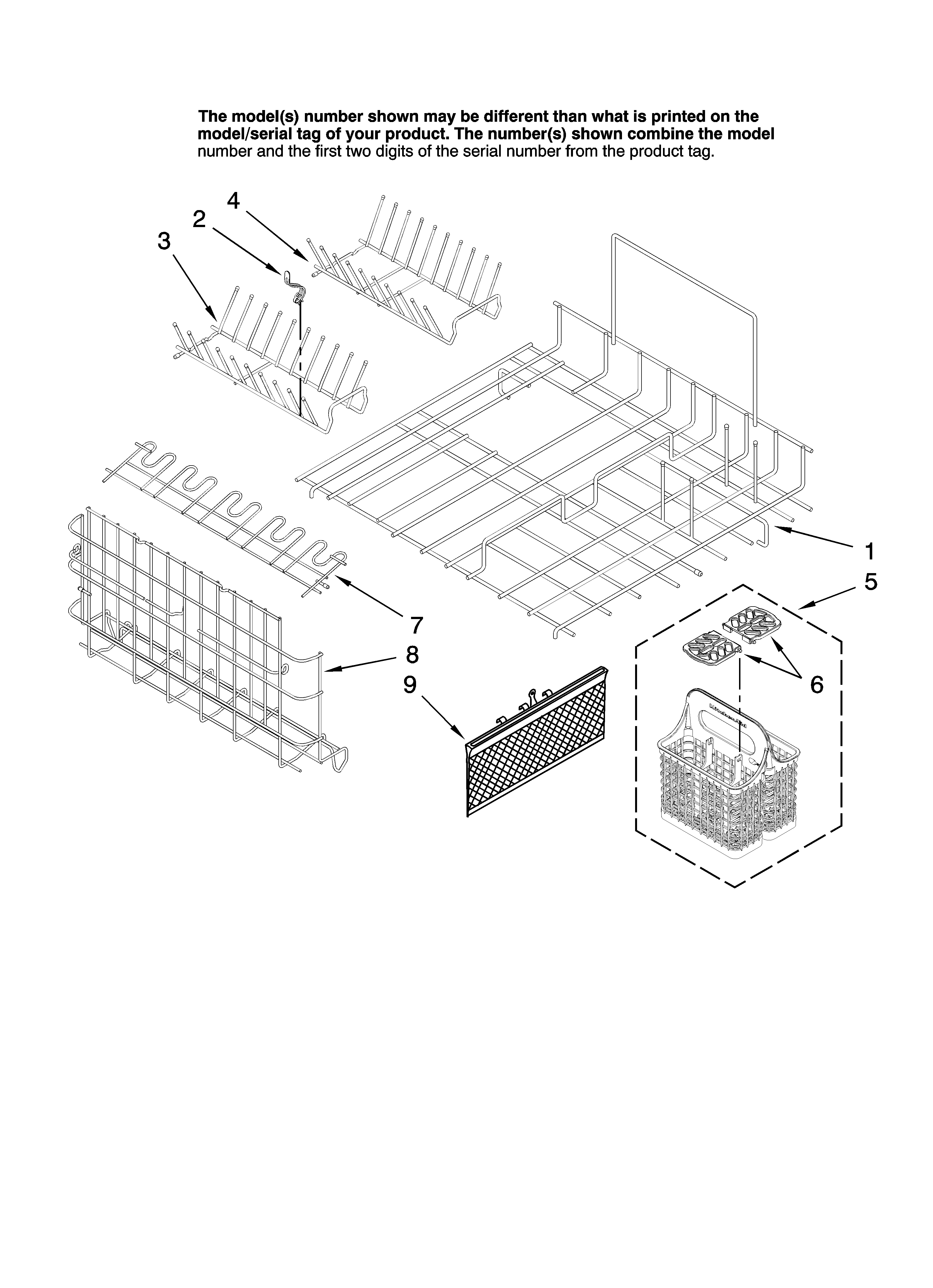Upper and lower dishrack parts
