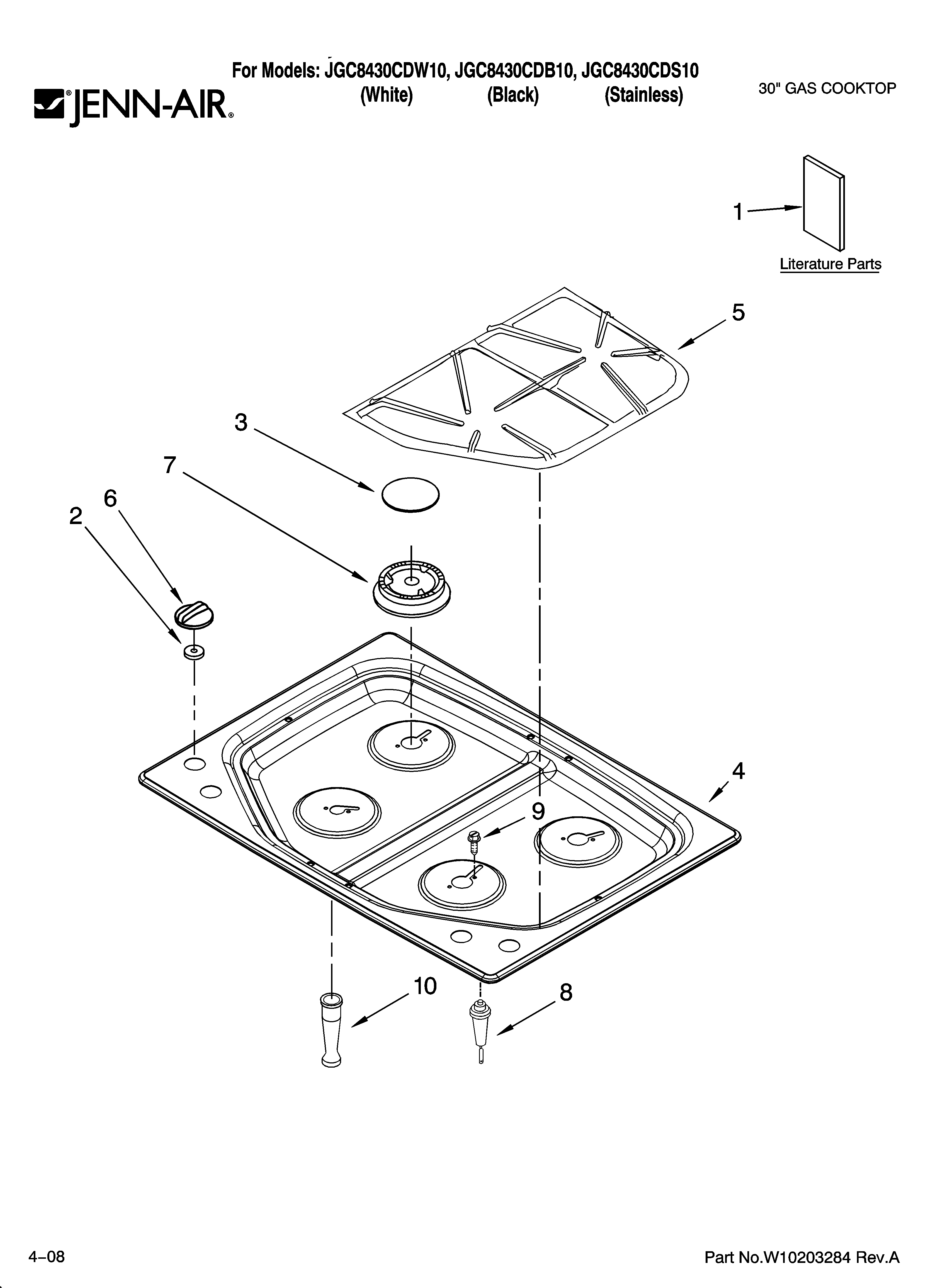 Cooktop, burner and grate parts