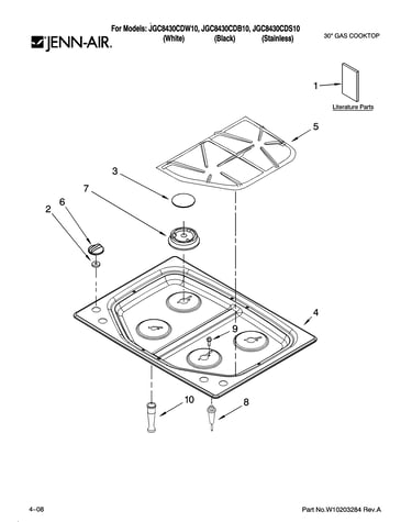 Cooktop, burner and grate parts