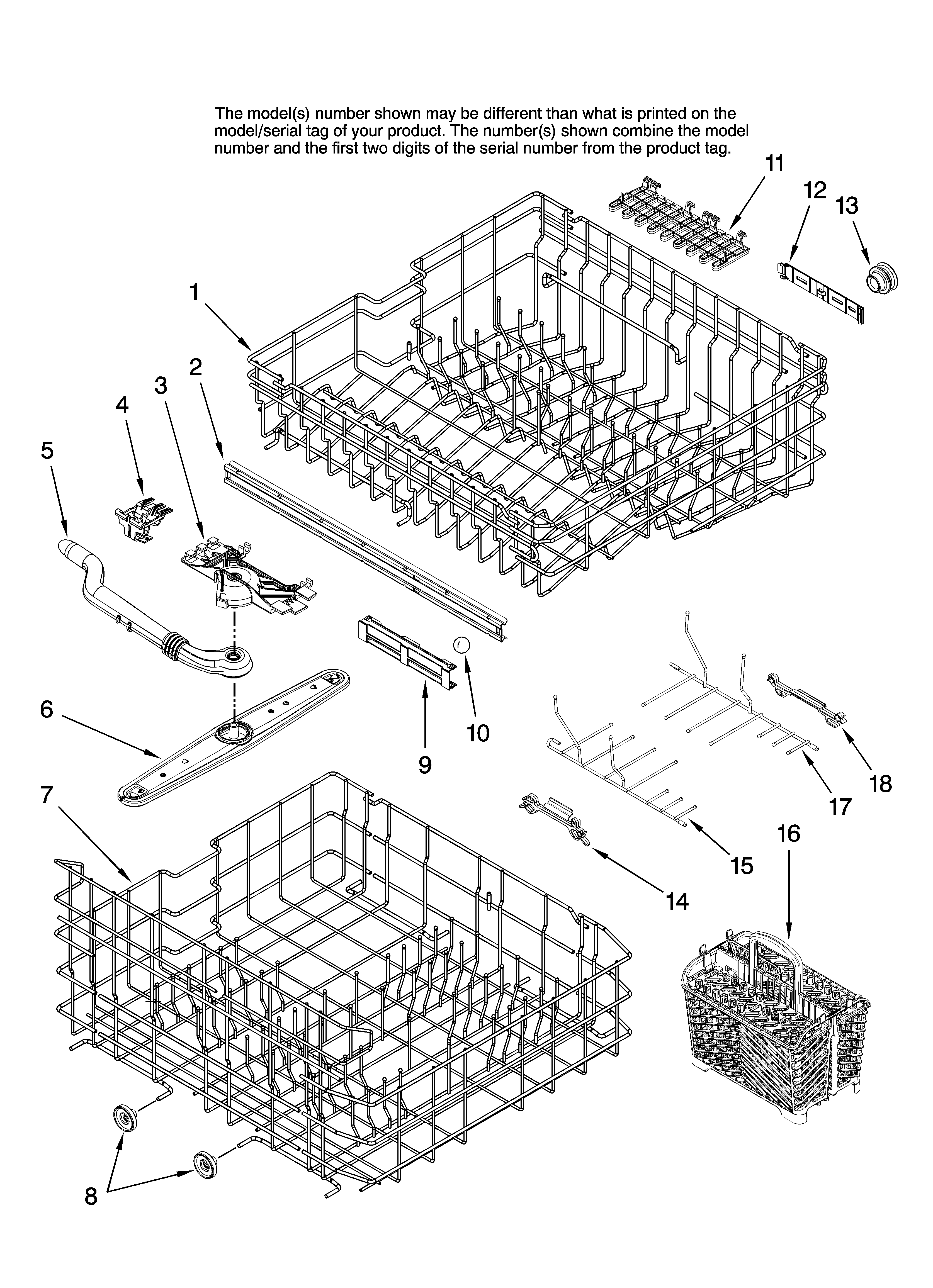 Upper and lower rack parts