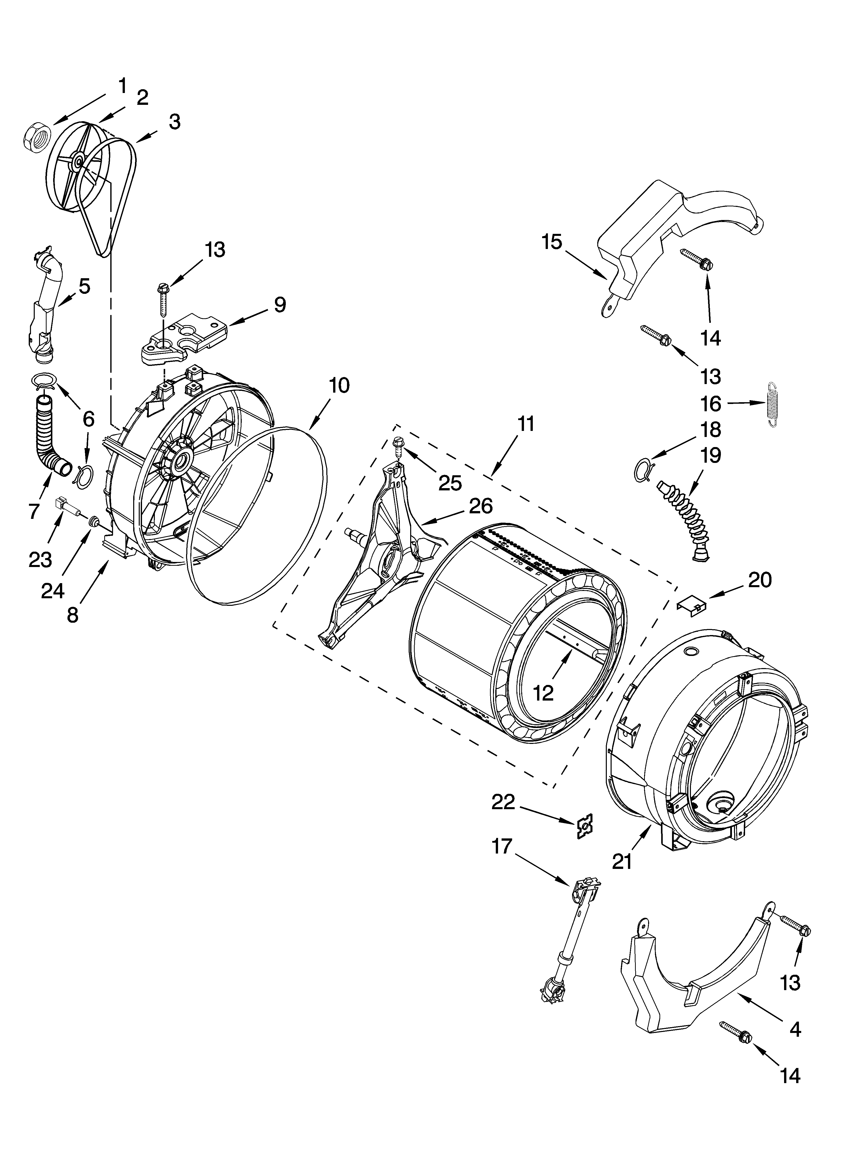 Tub and basket parts, optional parts (not included)