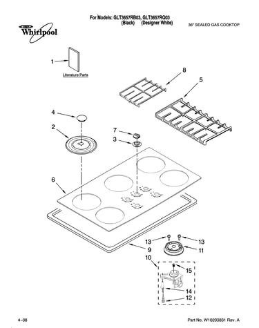Cooktop, burner and grate parts