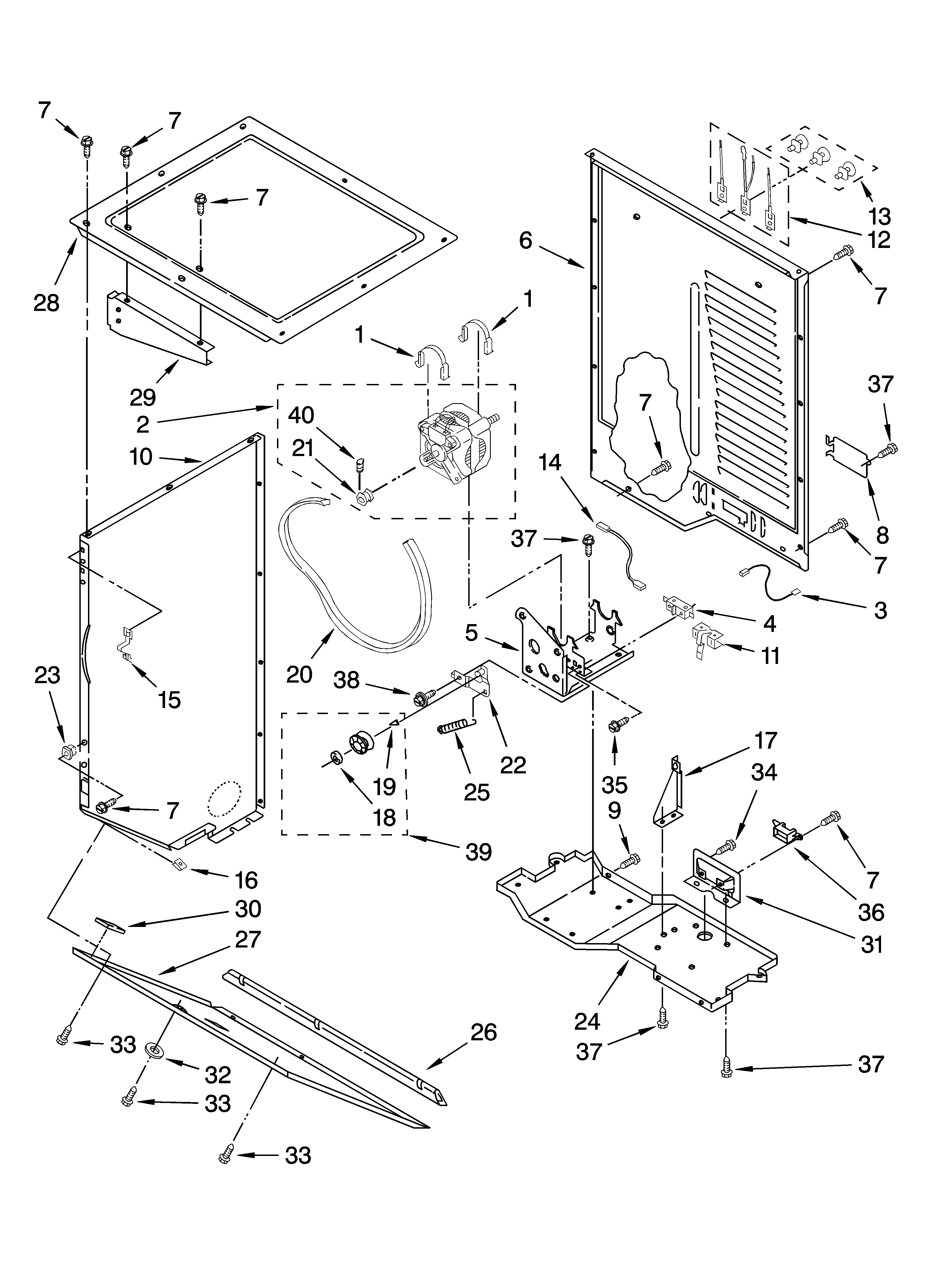Dryer cabinet and motor parts