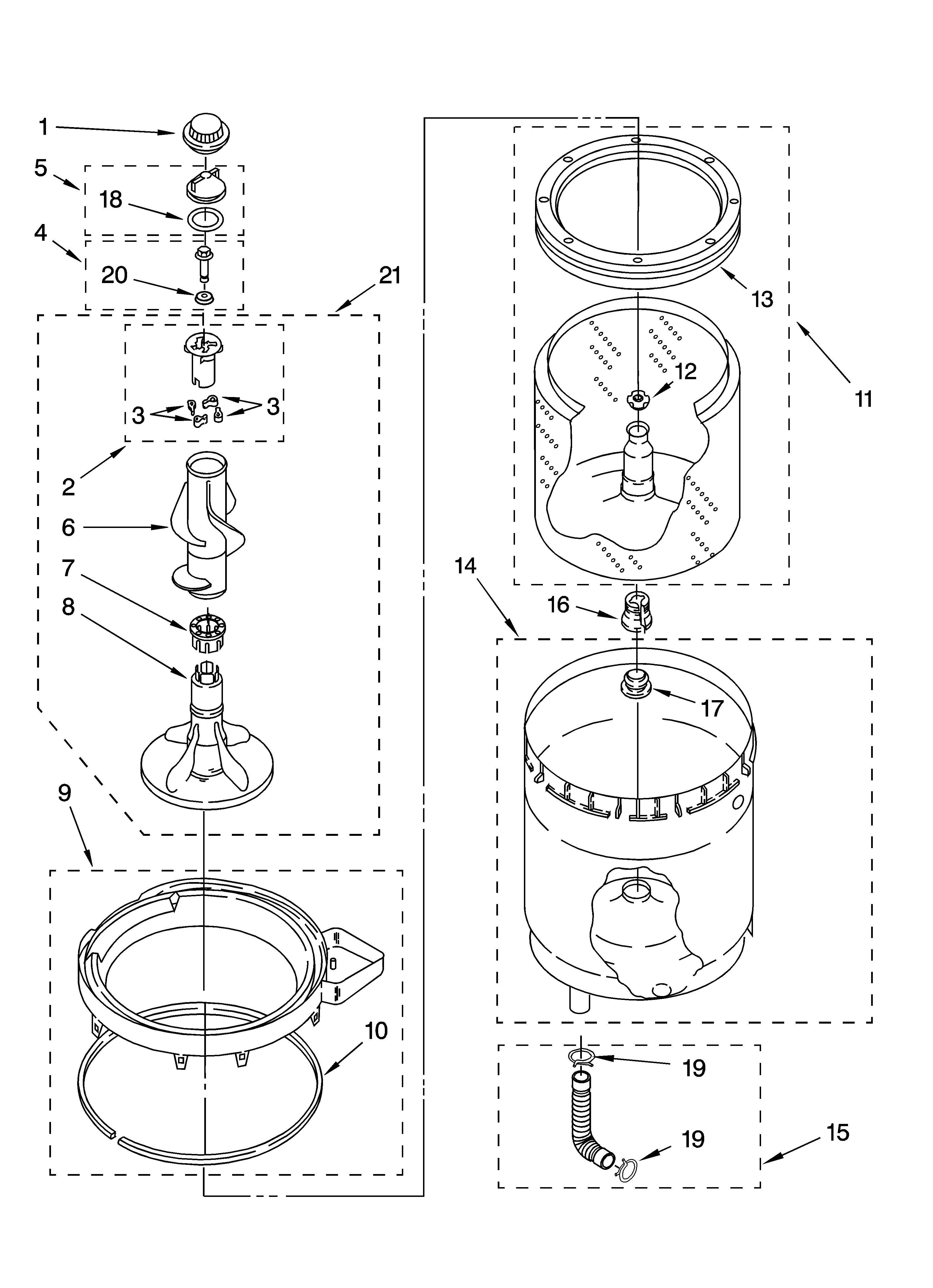 Agitator, basket and tub parts