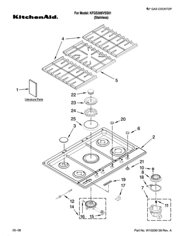 Cooktop, burner and grate parts