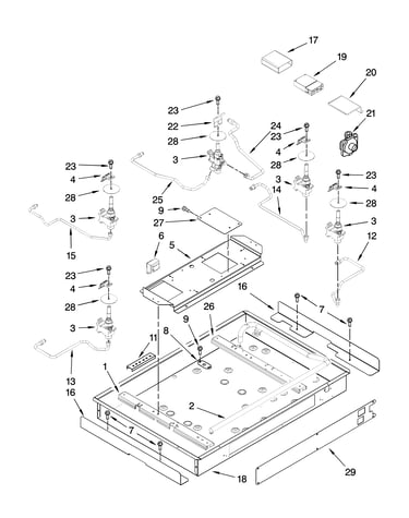 Burner box, gas valves, and switches, optional parts (