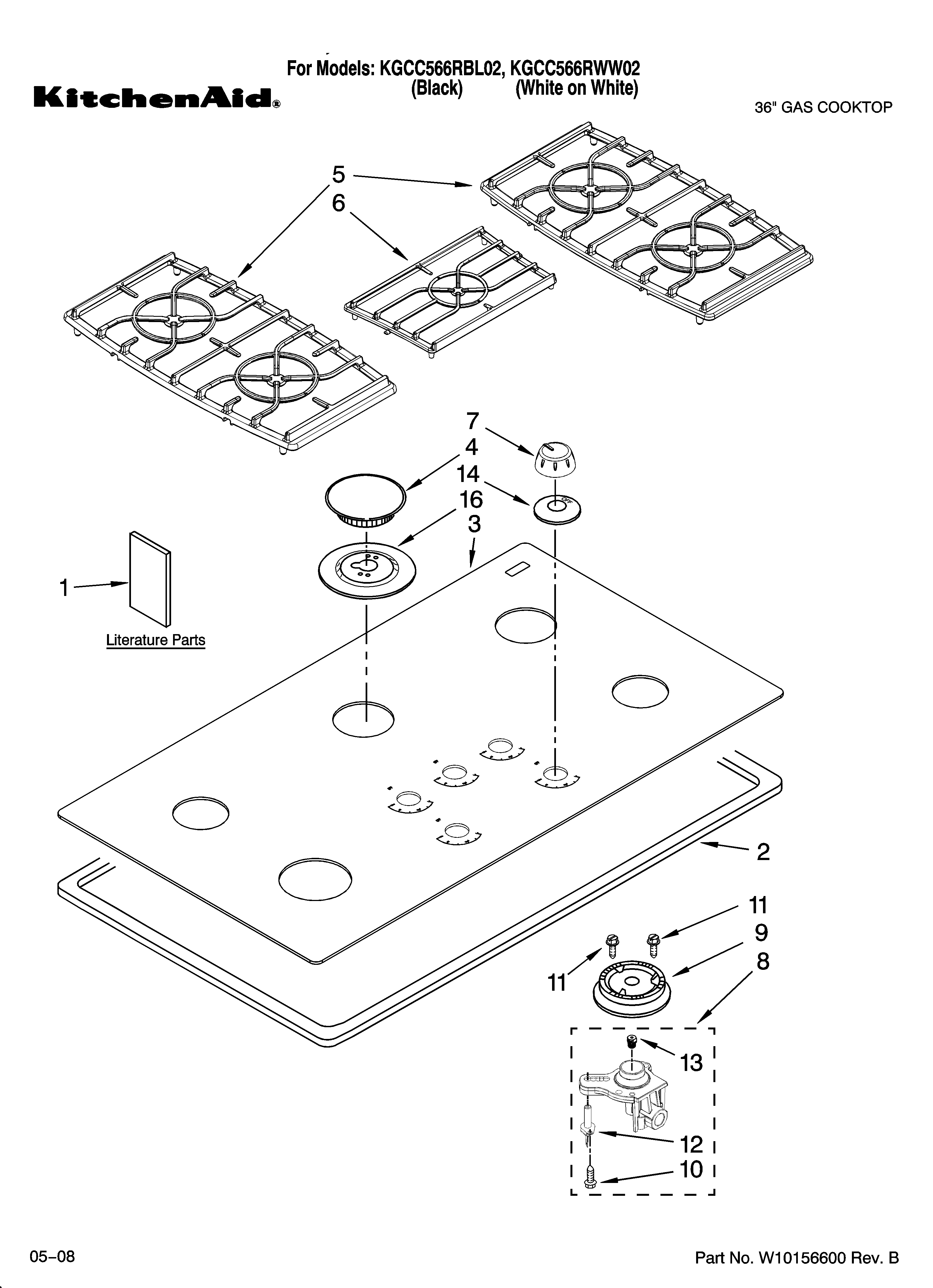 Cooktop, burner and grate parts