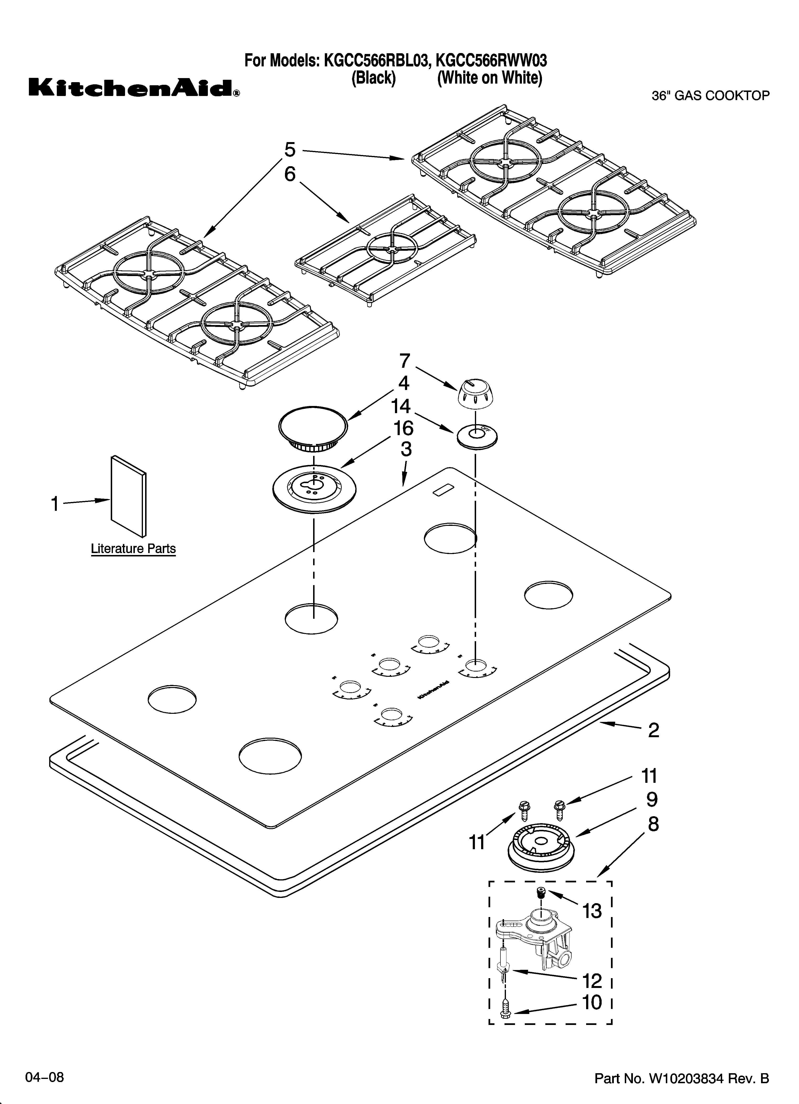 Cooktop, burner and grate parts