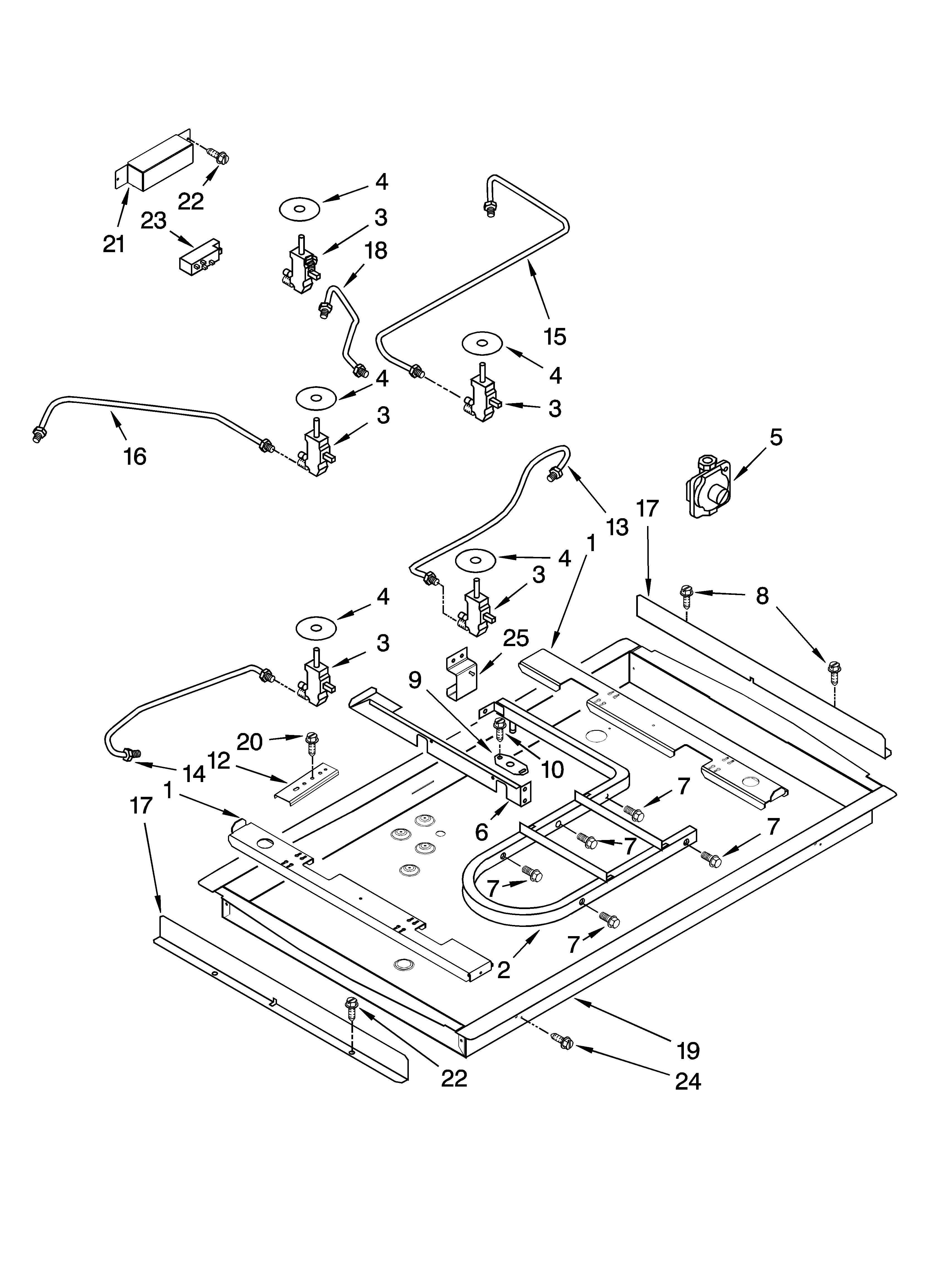Burner box, gas valves, and switches, optional parts