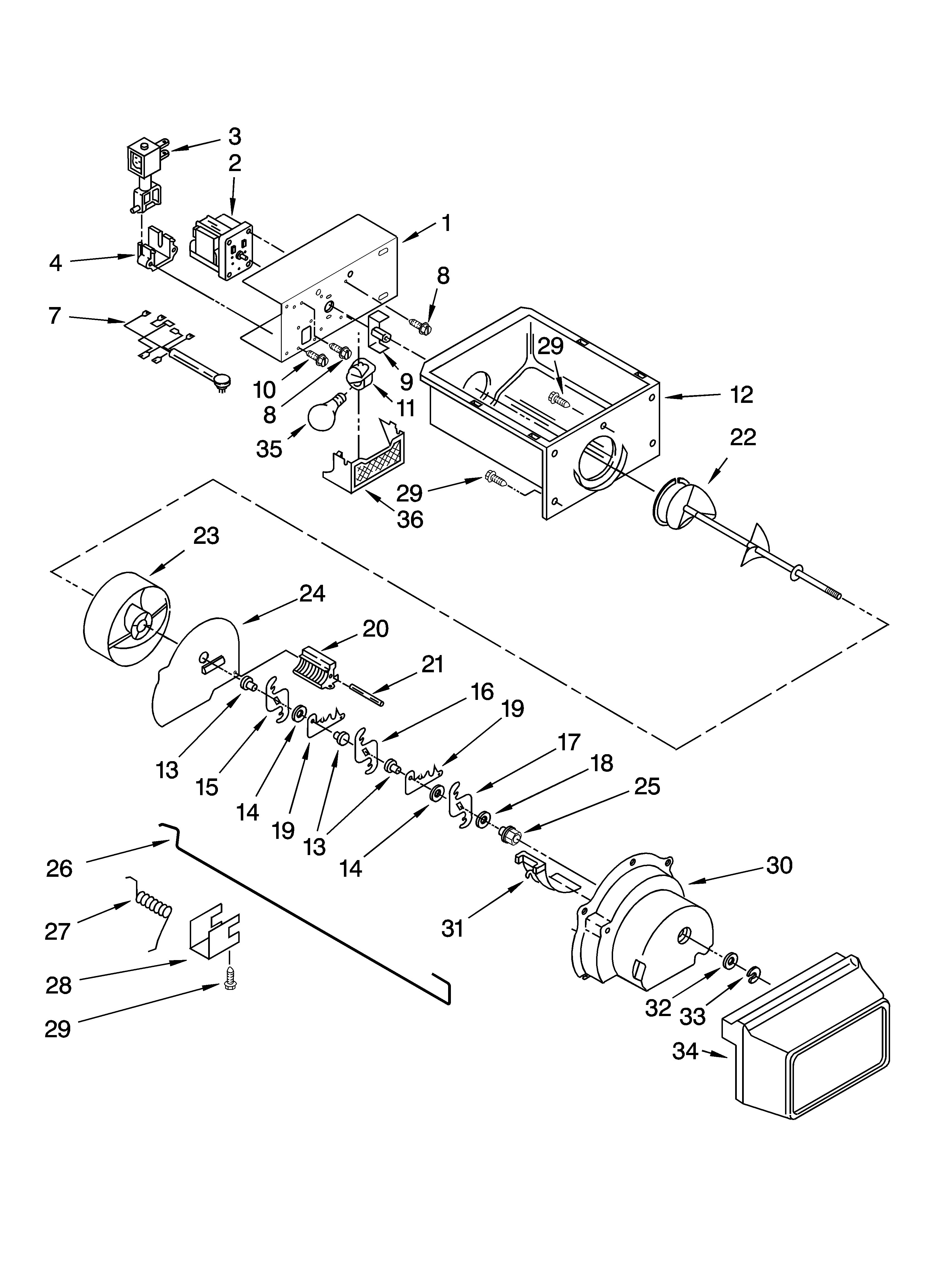 Motor and ice container parts