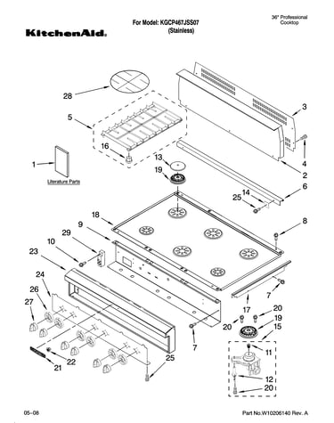 Cooktop, burner and grate parts