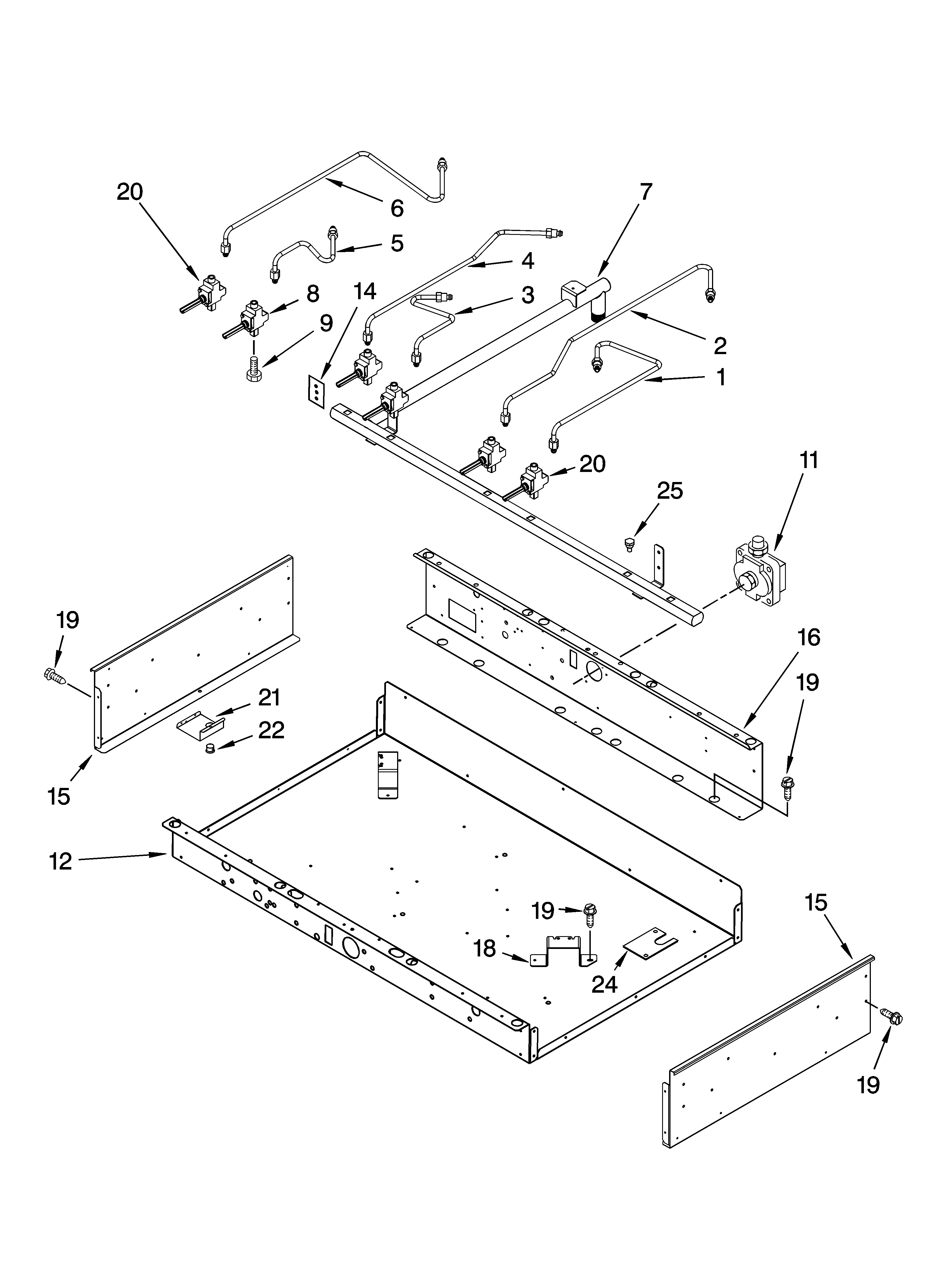Burner box, gas valves, and switches, optional parts
