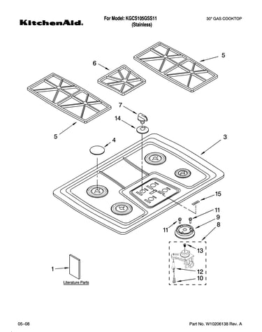 Cooktop, burner and grate parts